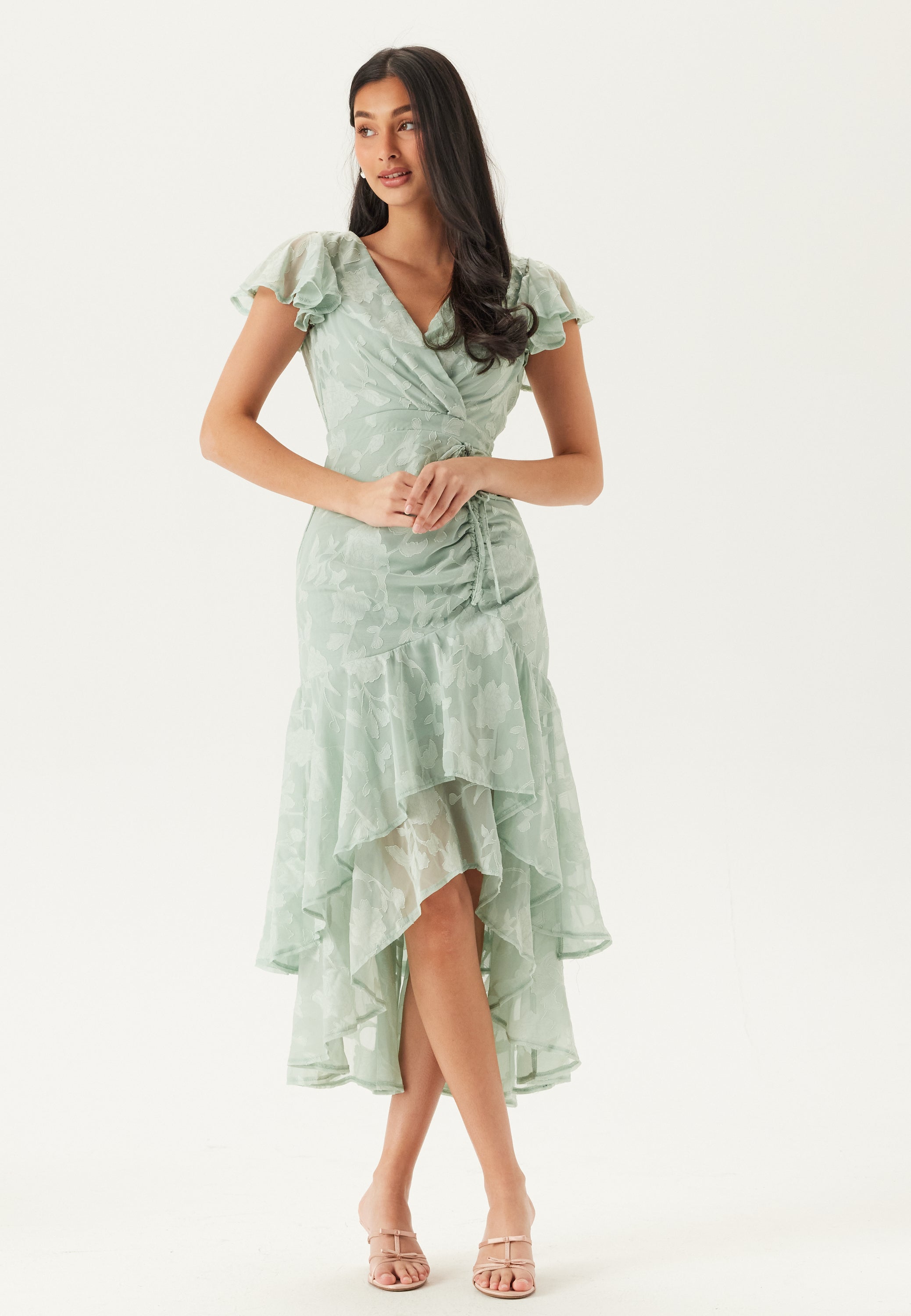 Goddiva Chiffon Flutter High Low Dress