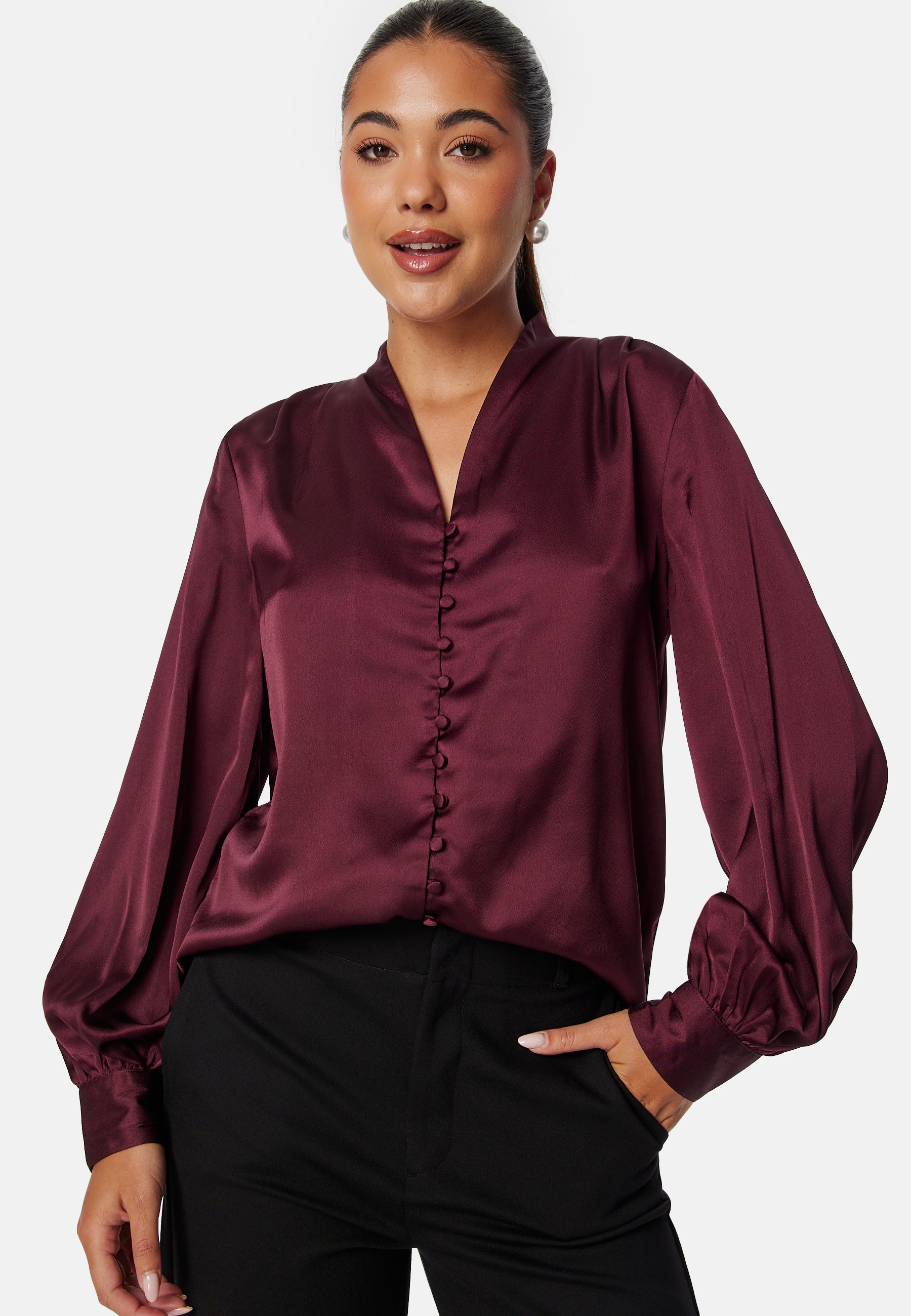 BUBBLEROOM Button Satin Blouse