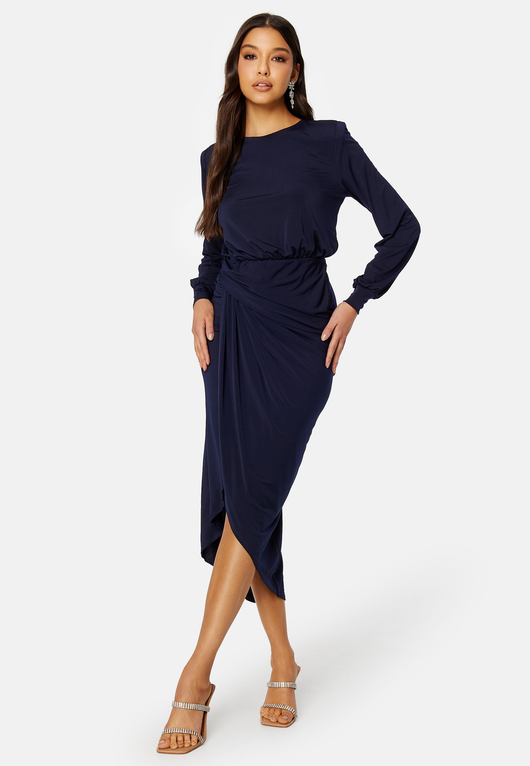 John Zack Balloon Sleeve Rouch Dress