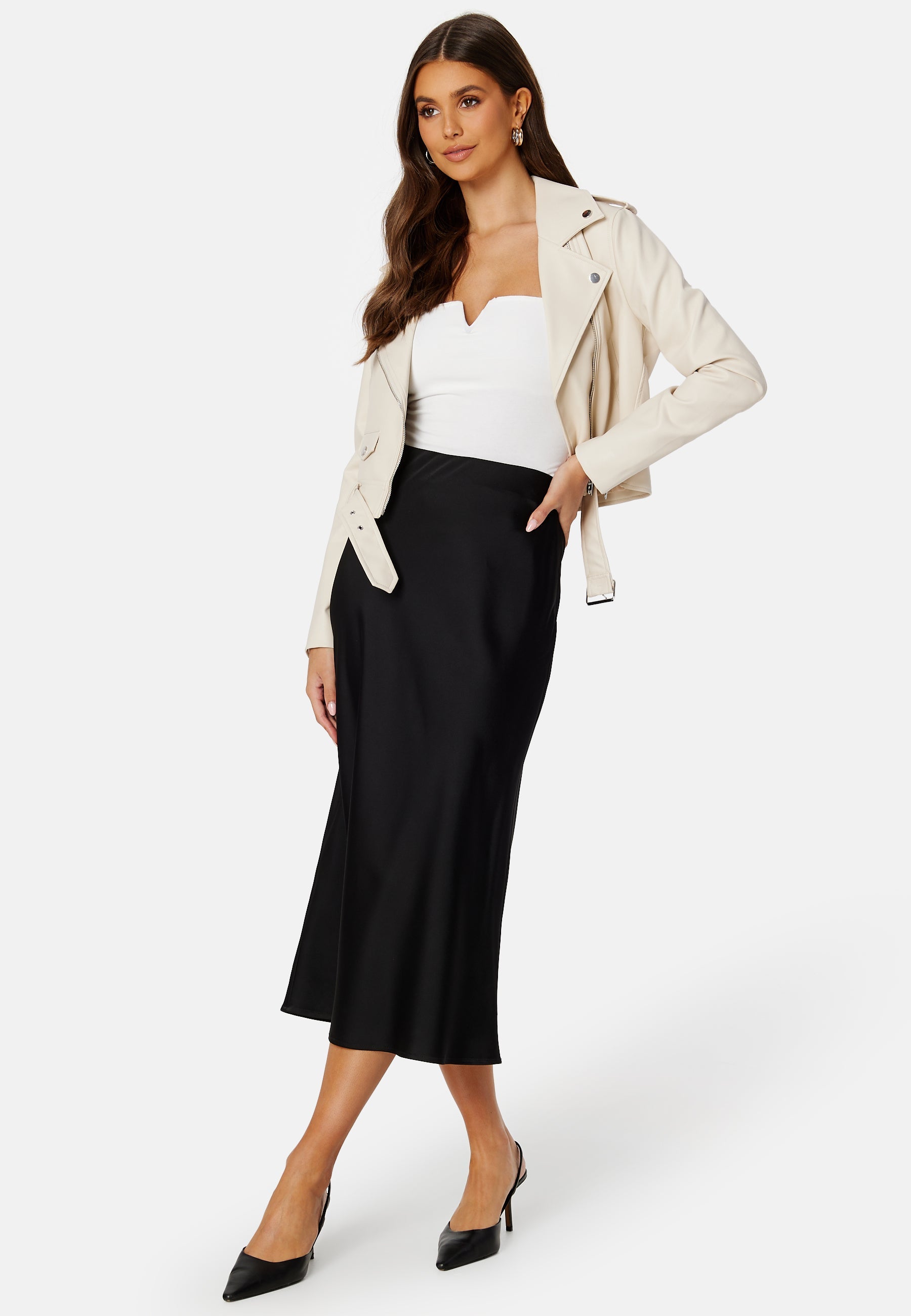 BUBBLEROOM Midi Satin Skirt