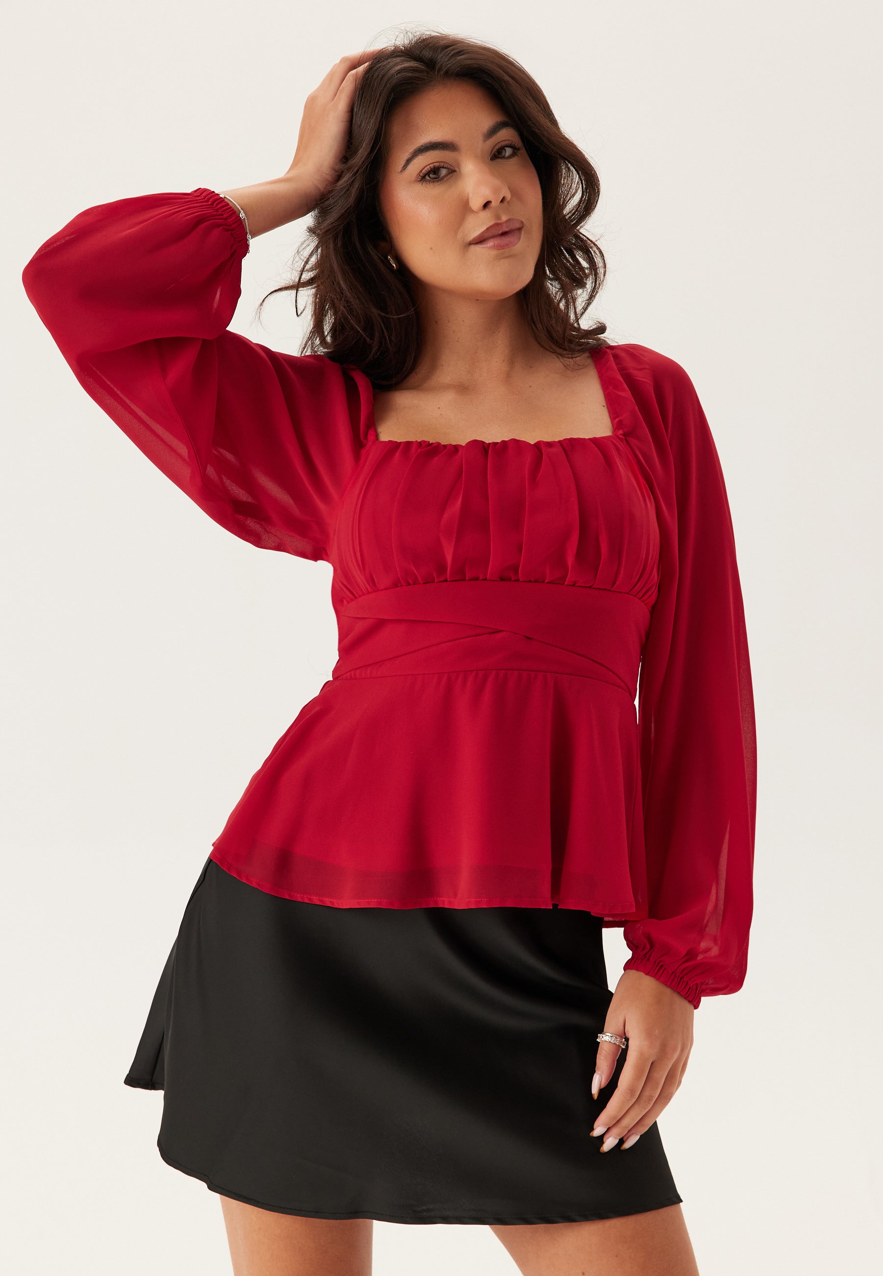 BUBBLEROOM Square Neck L/S Georgette Blouse