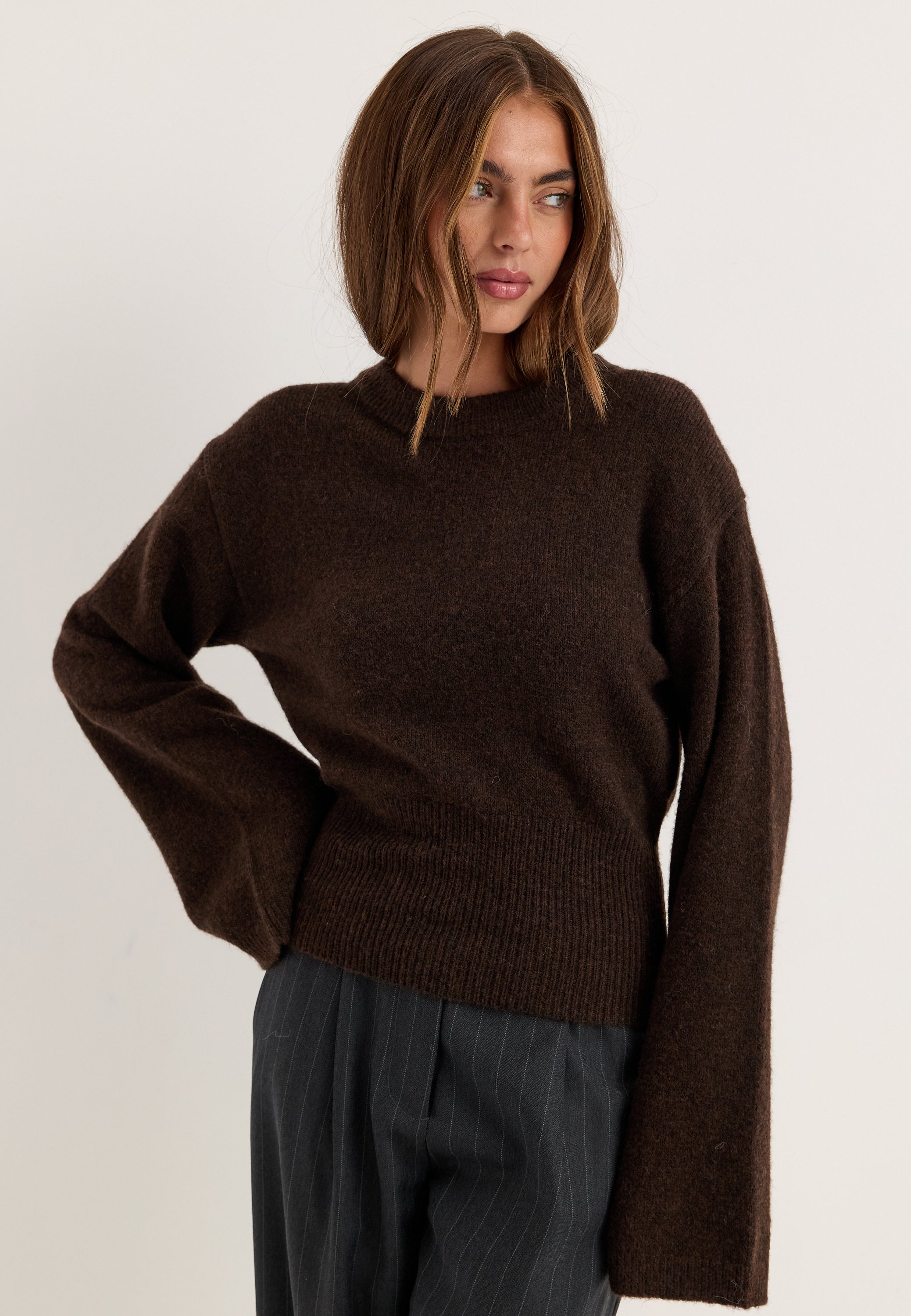 BUBBLEROOM Knitted Wool Blend Wide Sleeve Sweater