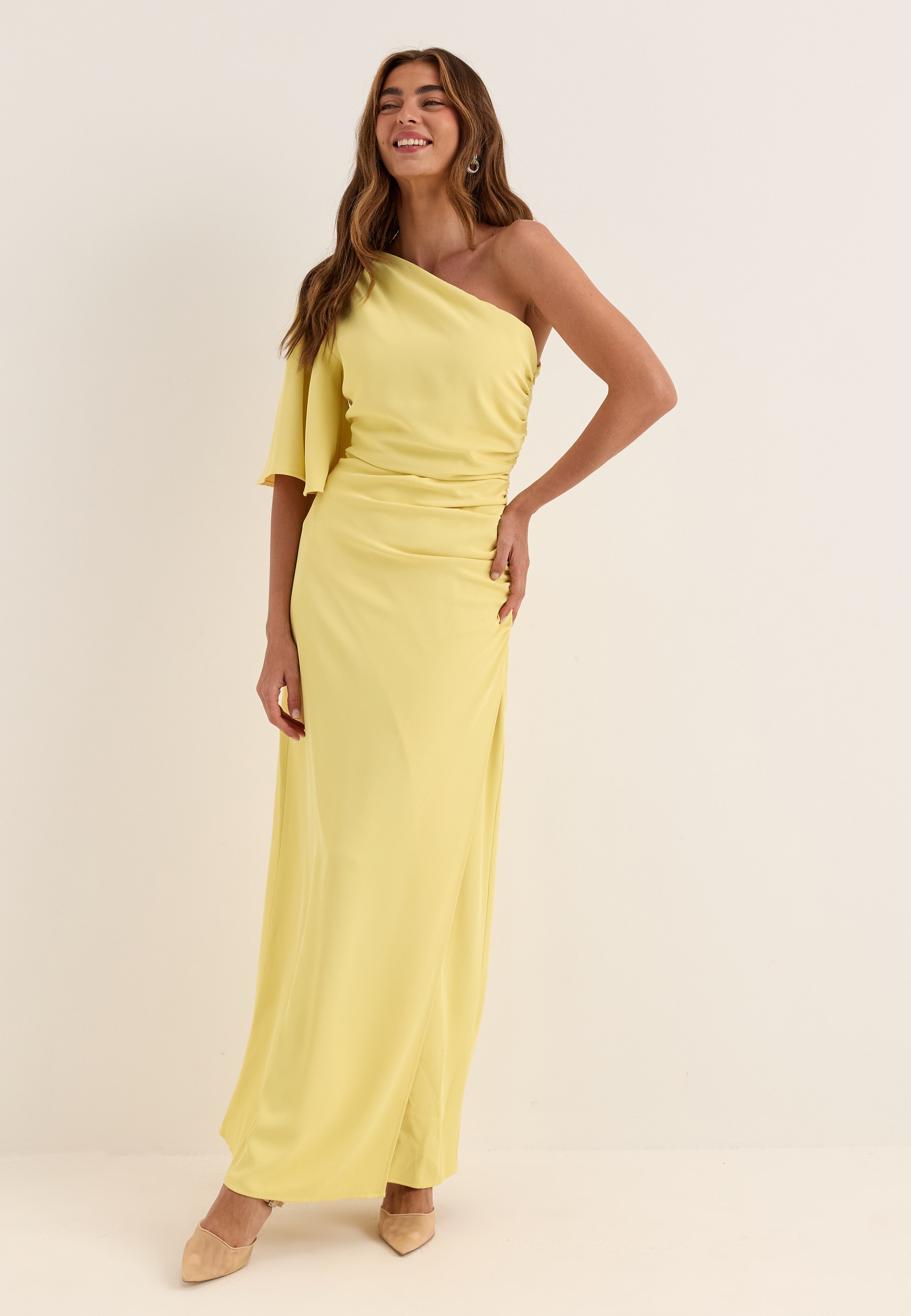 BUBBLEROOM OCCASION Ruched One Shoulder Maxi Dress