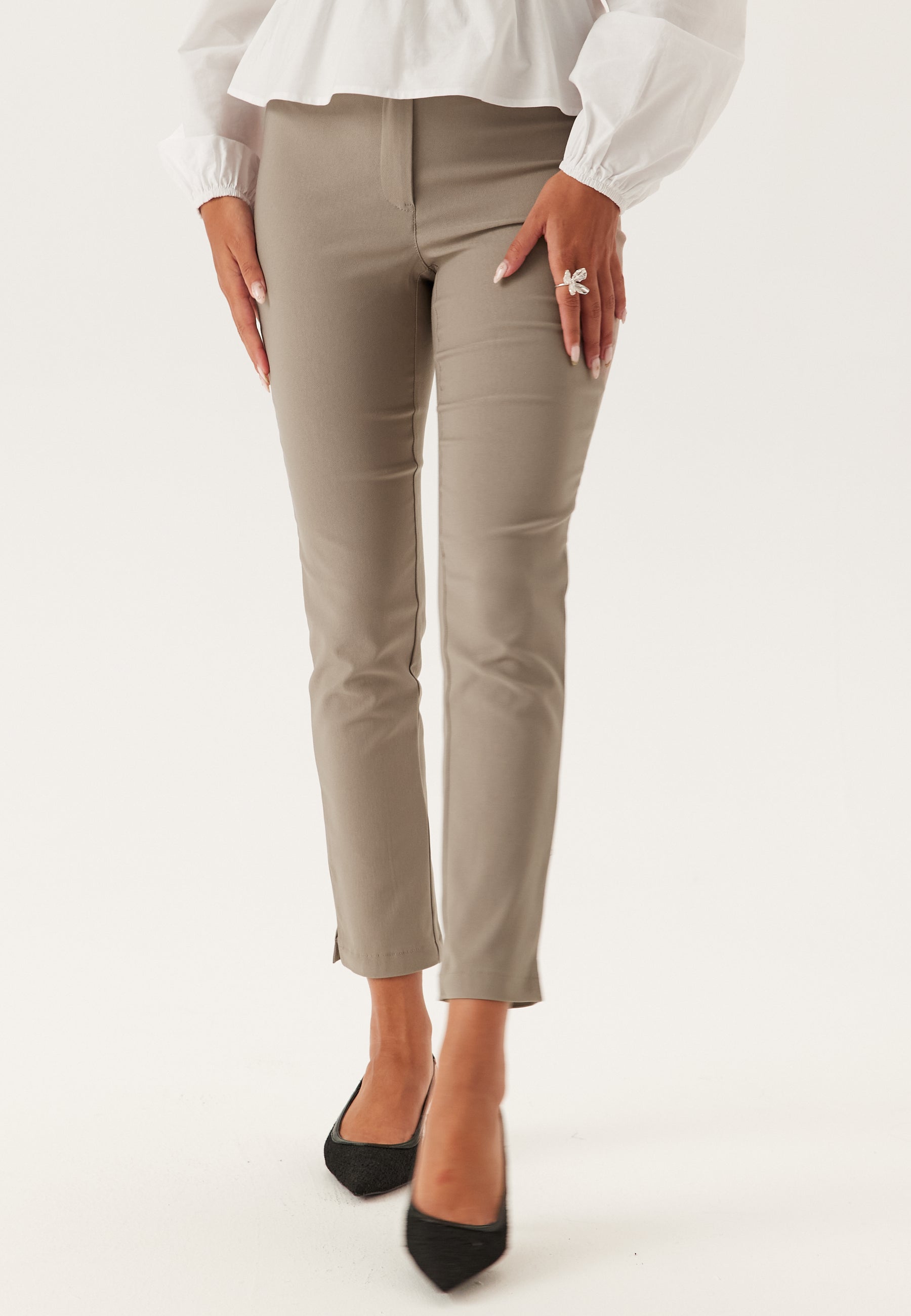 BUBBLEROOM High Waist Stretchy Cropped Slit Trousers