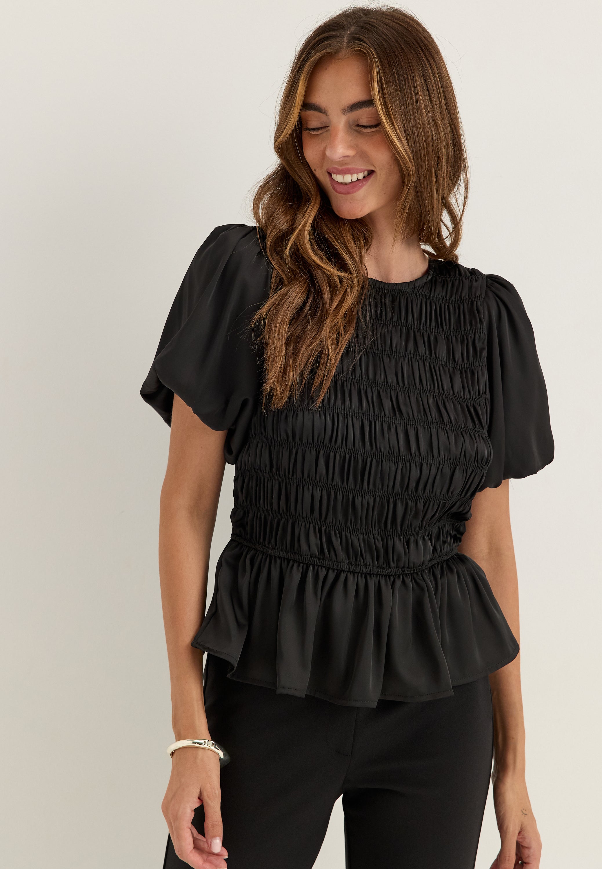 BUBBLEROOM Smock Satin Blouse