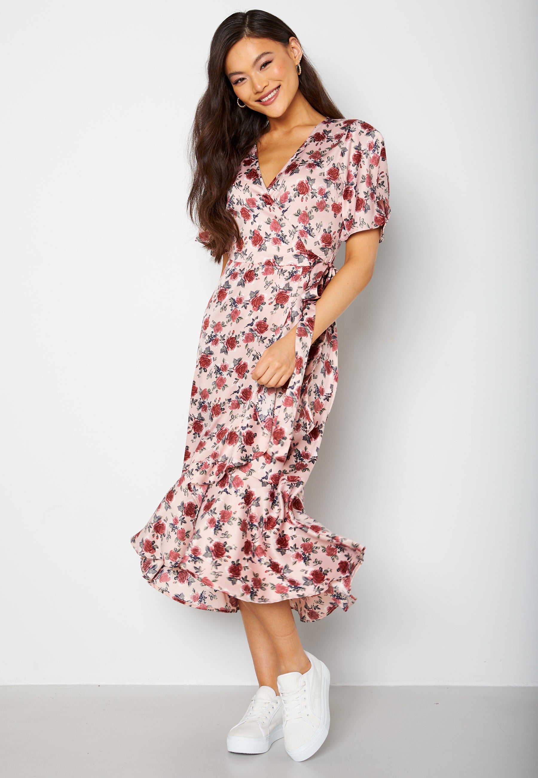 Bubbleroom Occasion Frill Wrap Satin Midi Dress