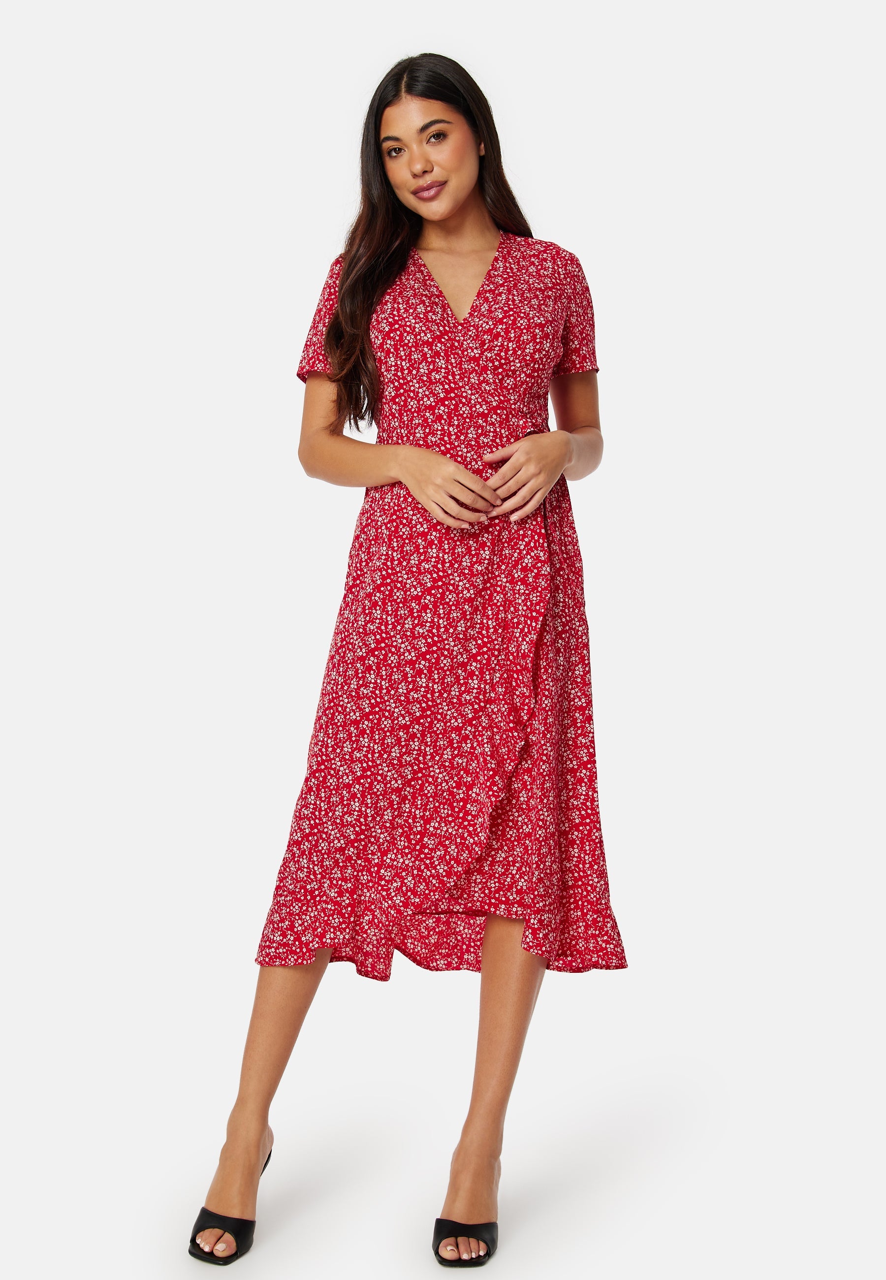 BUBBLEROOM Flounce Midi Wrap Dress