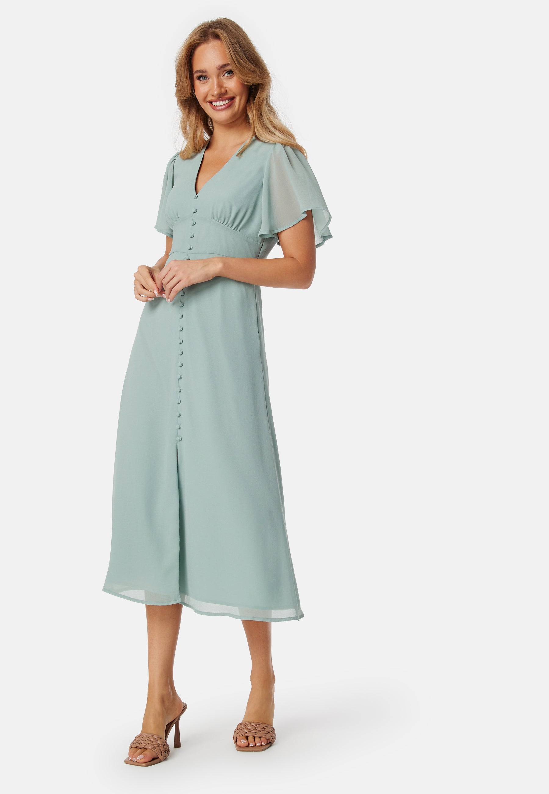 Bubbleroom Occasion Butterfly Sleeve Button Midi Dress