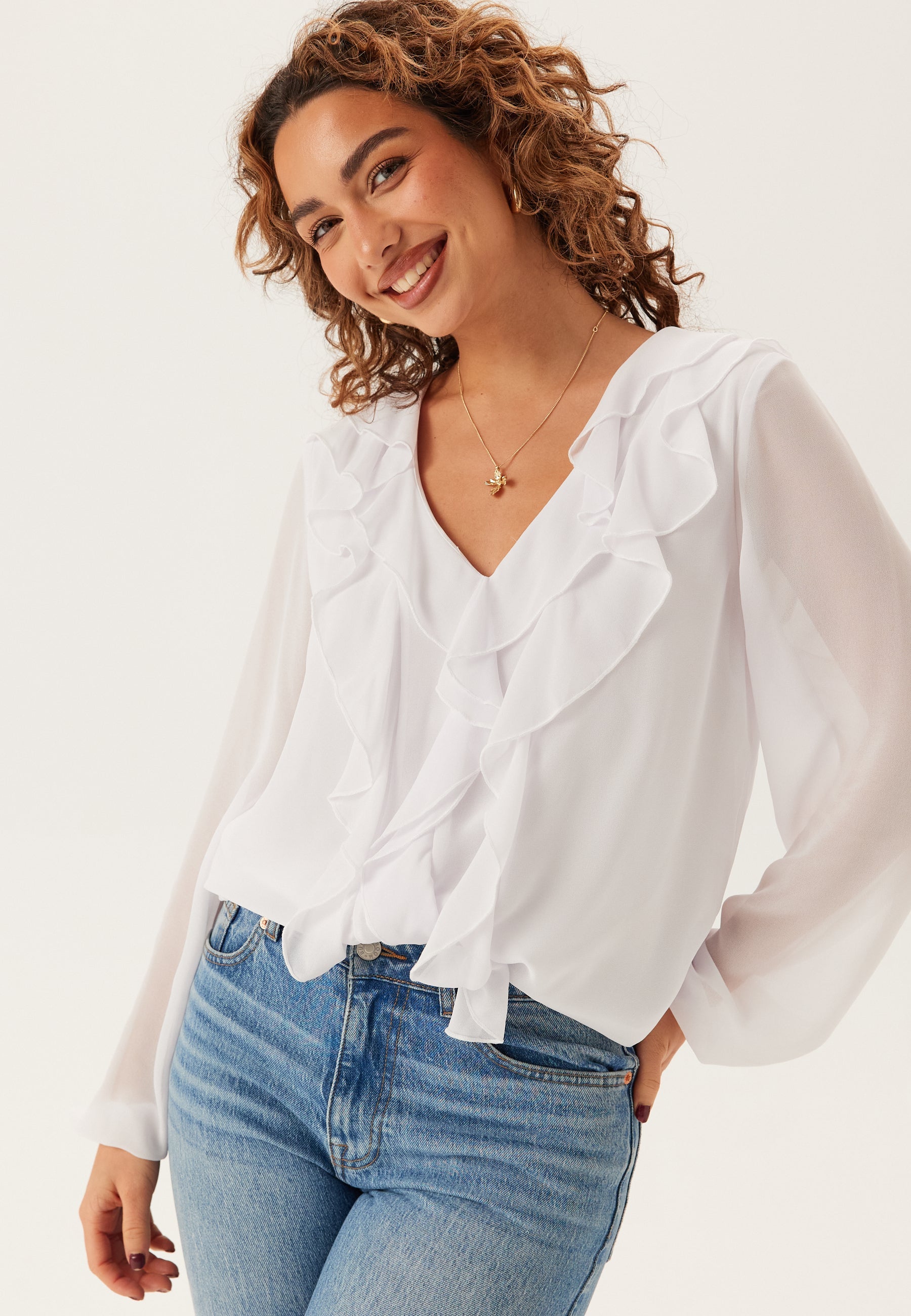 VILA Viane L/S V-NECK FRILL TOP V-N