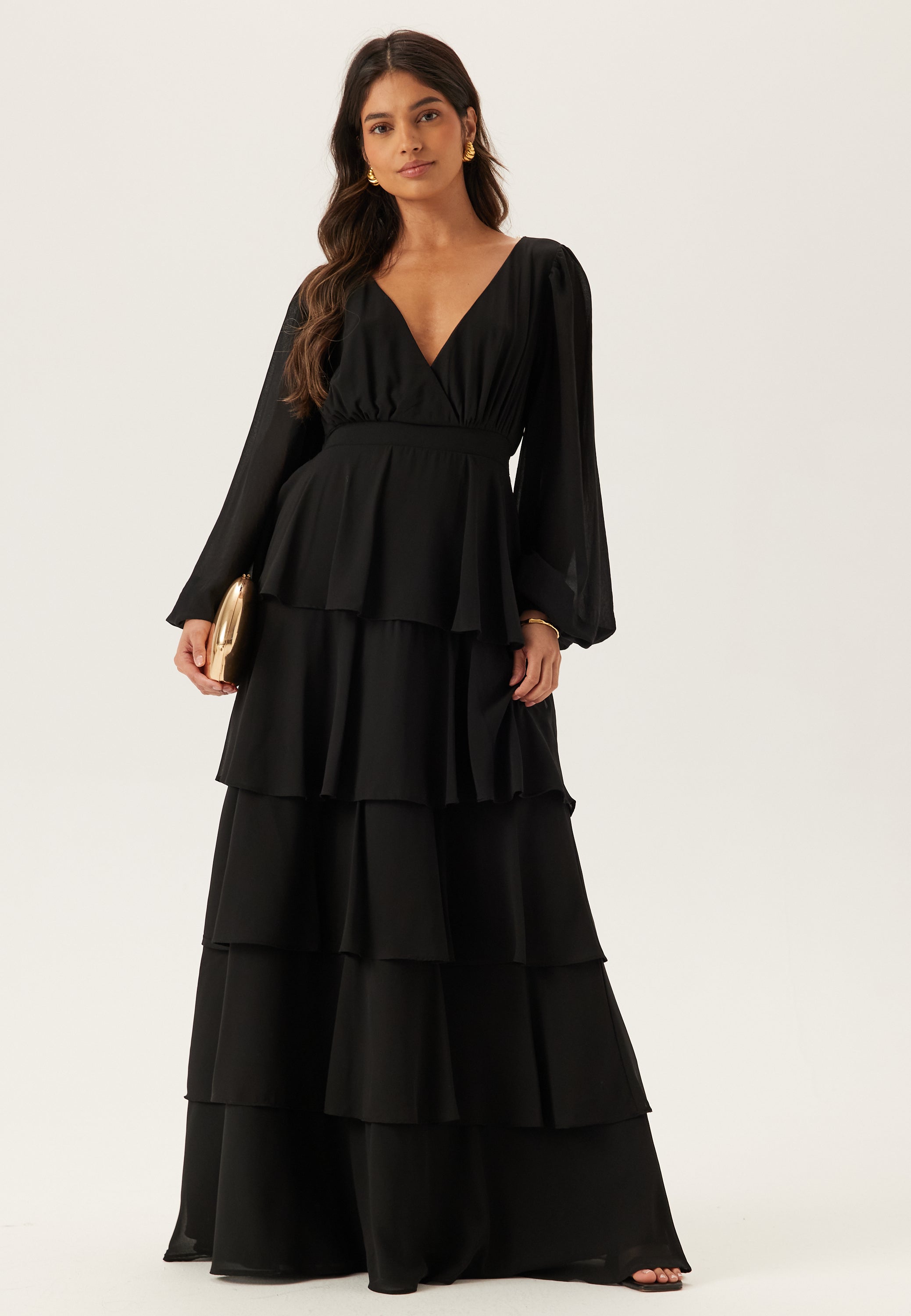 Goddiva Long Sleeve Tiered Maxi Dress