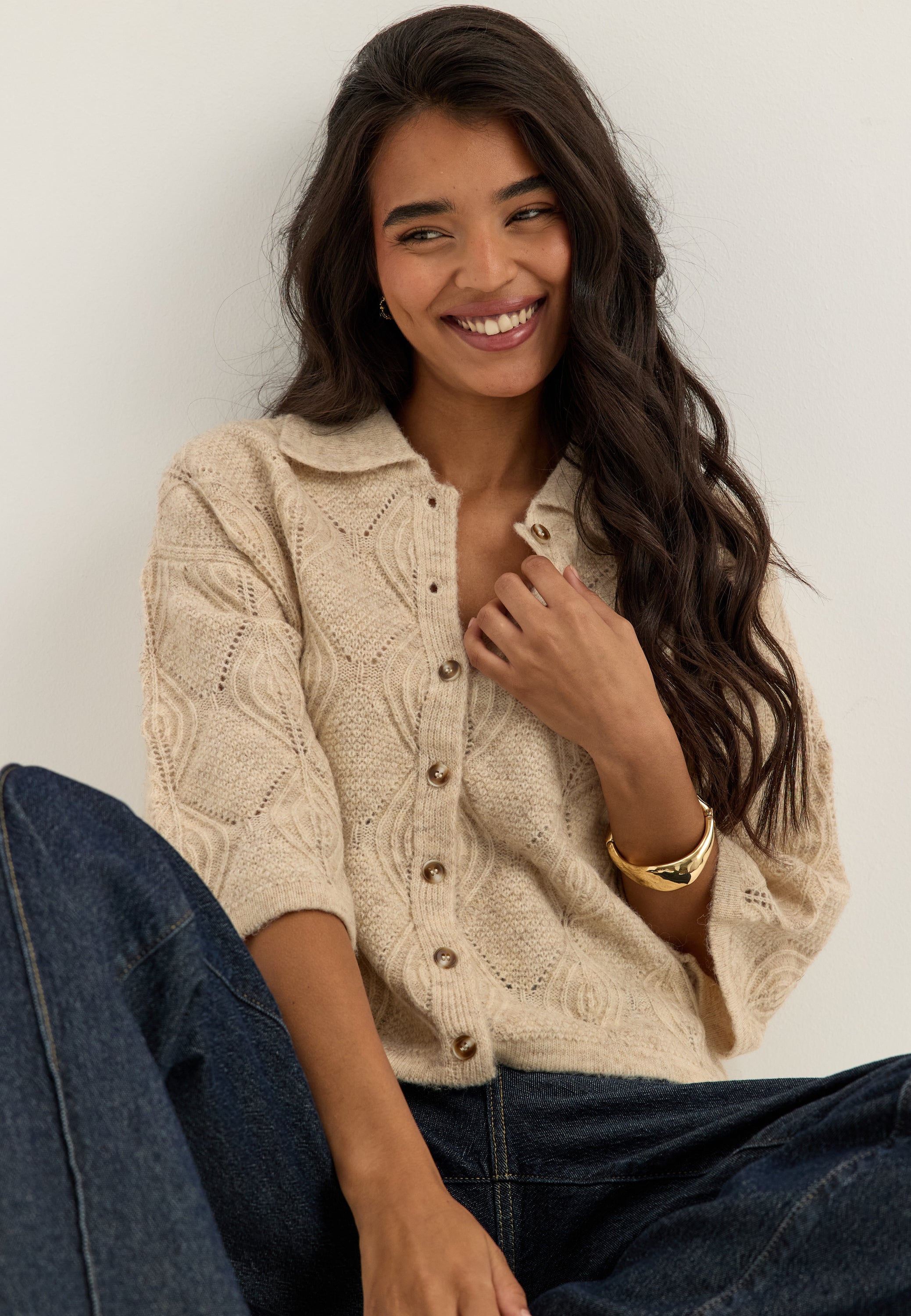 OBJECTCOLLECTORSITEM Objkaisa Flora 3/4 LO KNIT CARDIGAN