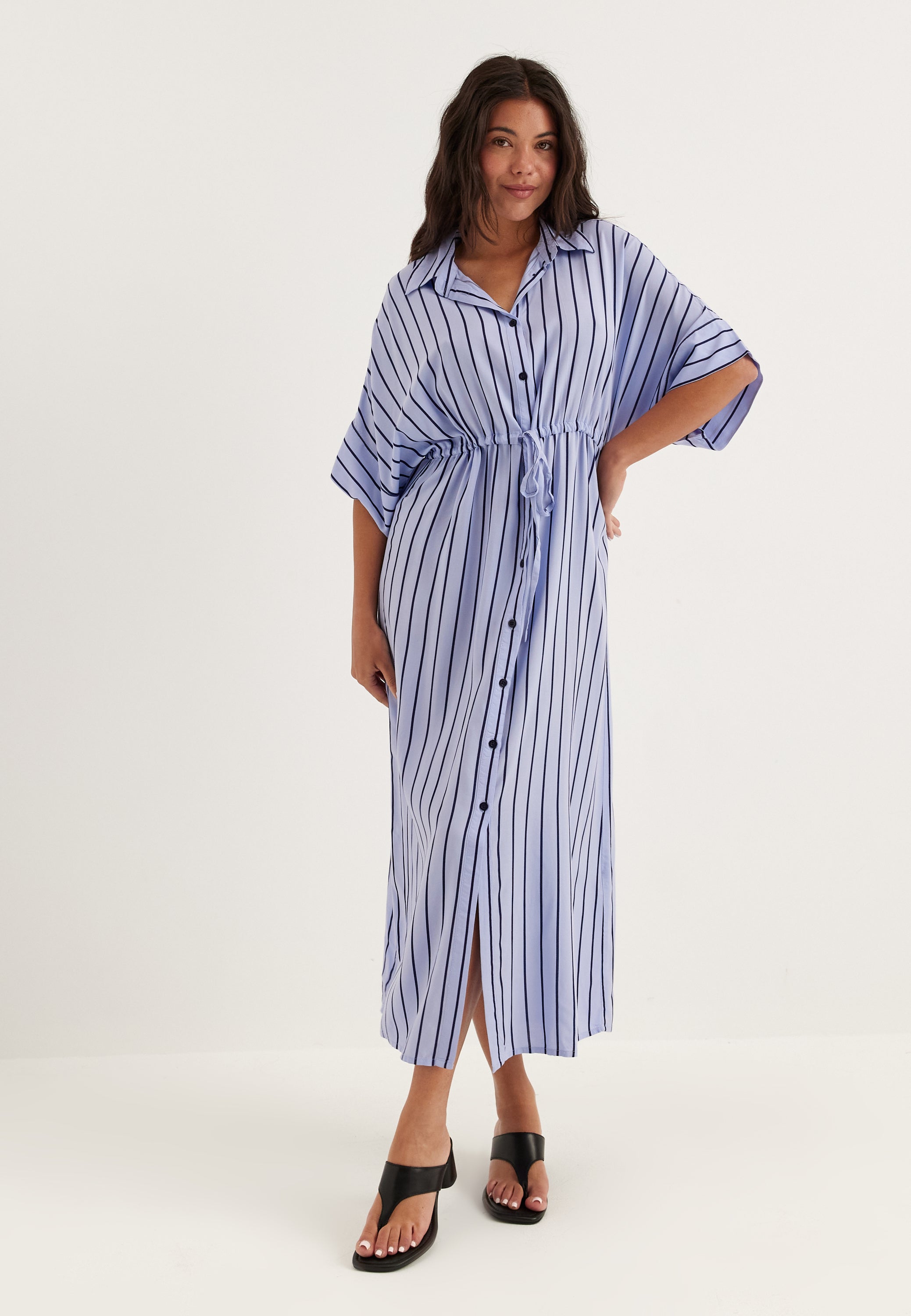BUBBLEROOM Drawstring Viscose Shirt Dress