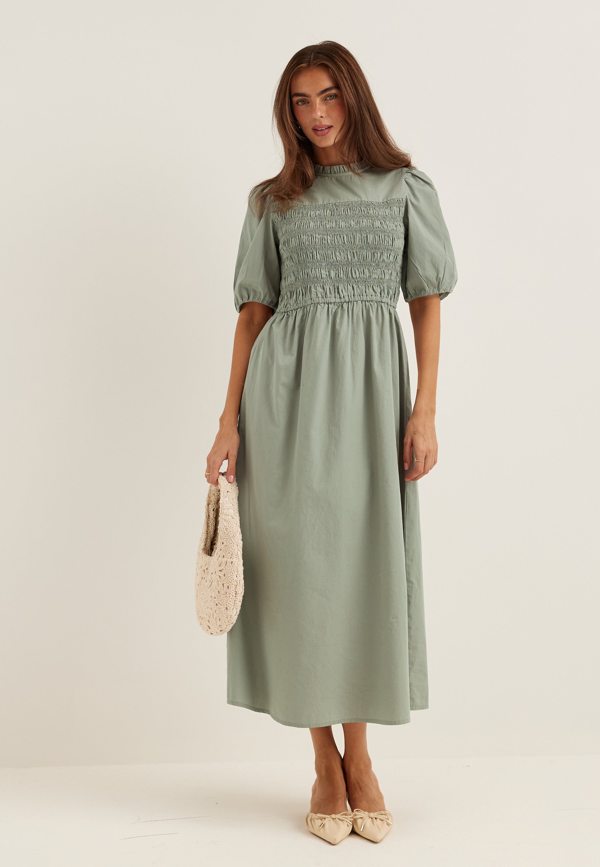 BUBBLEROOM Smock Short Sleeve Cotton Dress