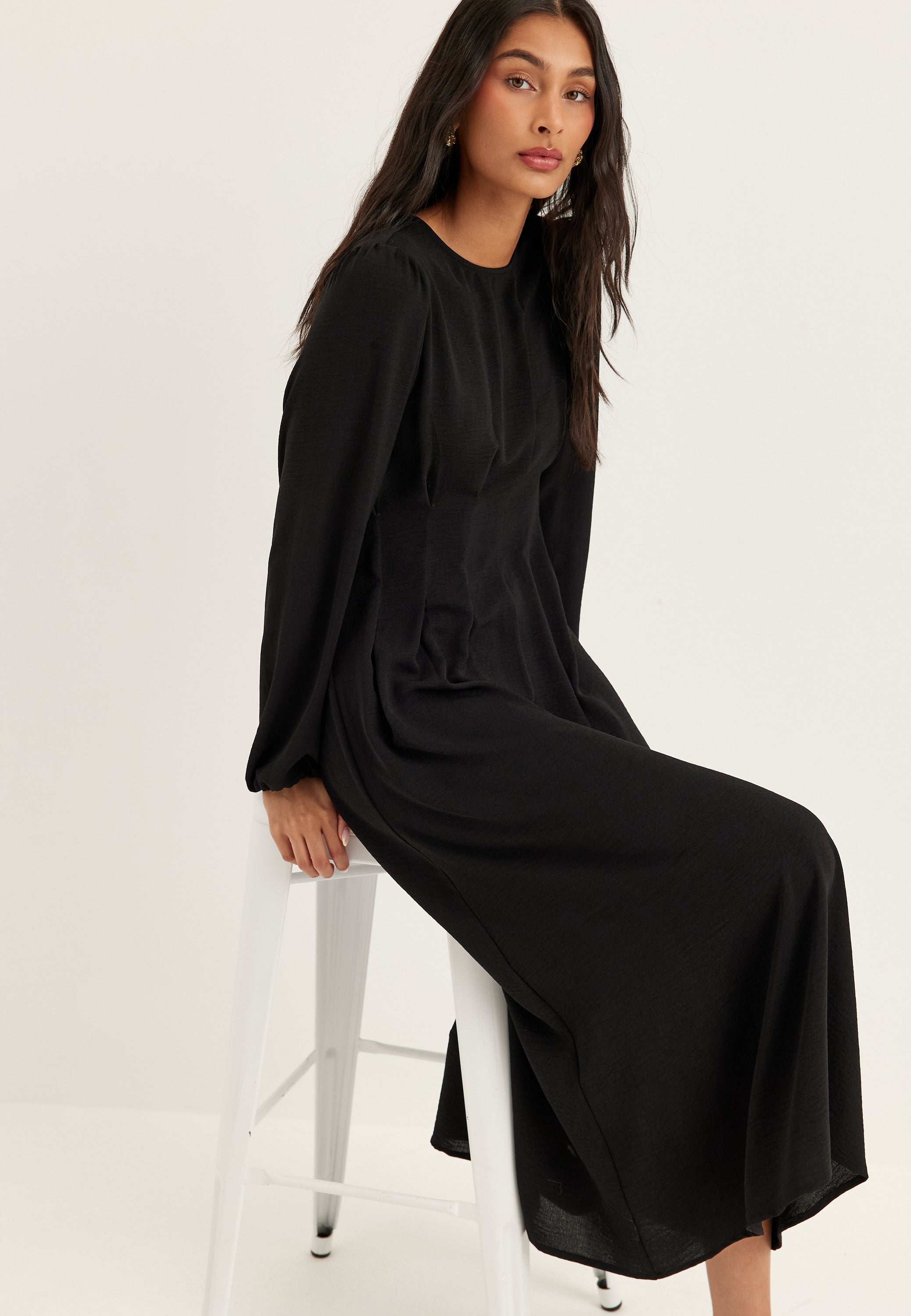 BUBBLEROOM Crepe Pleated Dress