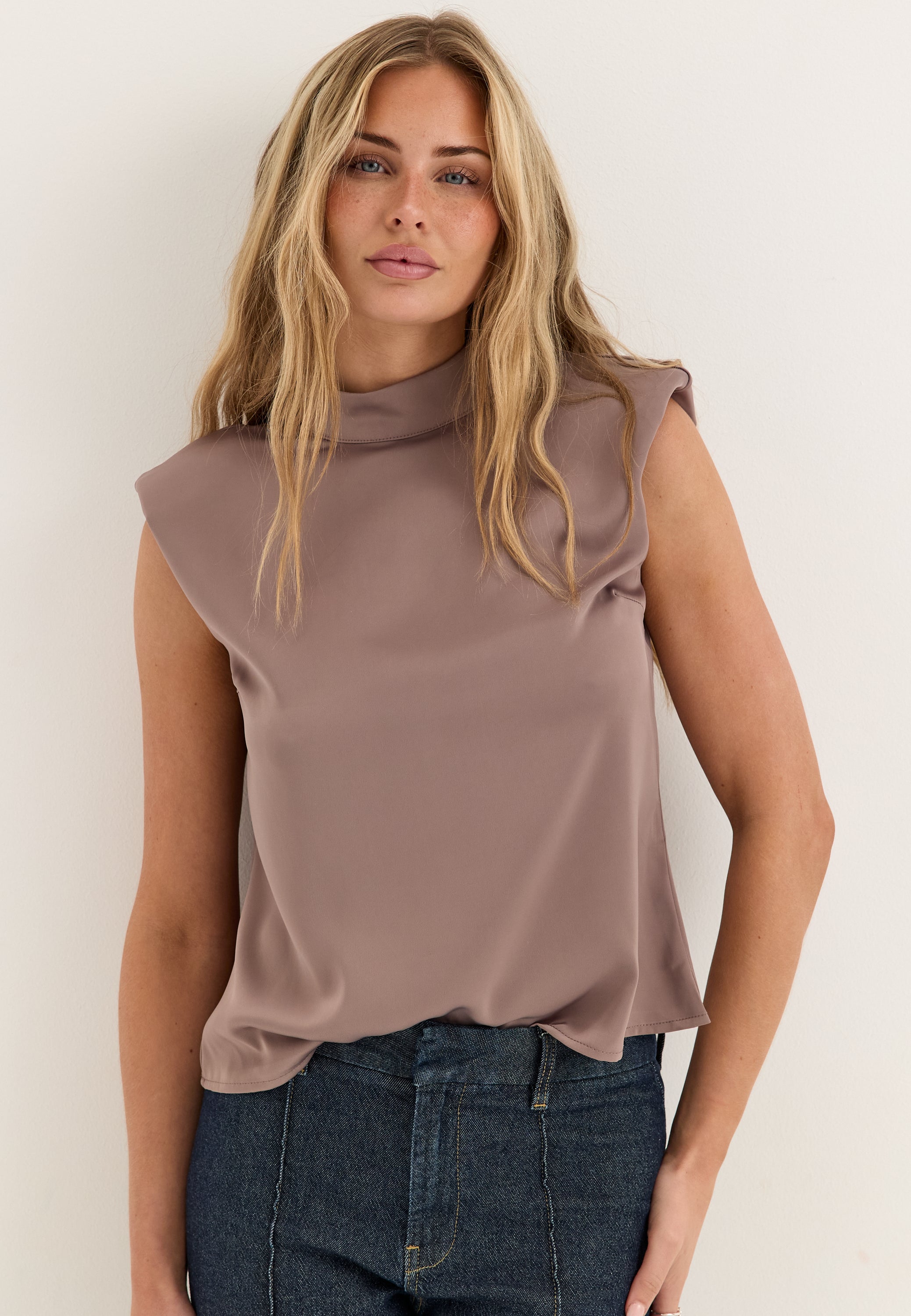 BUBBLEROOM Cap Sleeve Satin Blouse