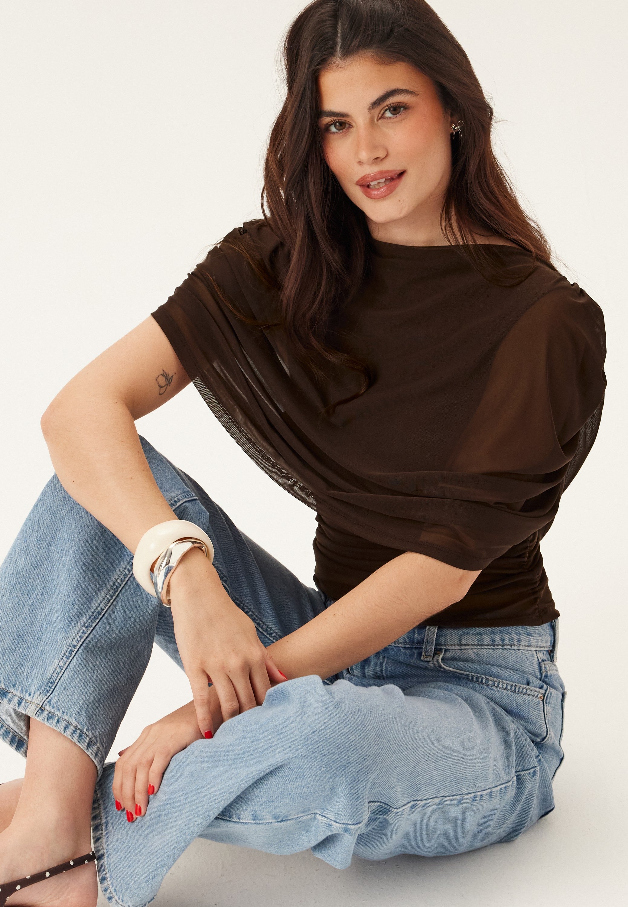 BUBBLEROOM Drapy Mesh Cape Top