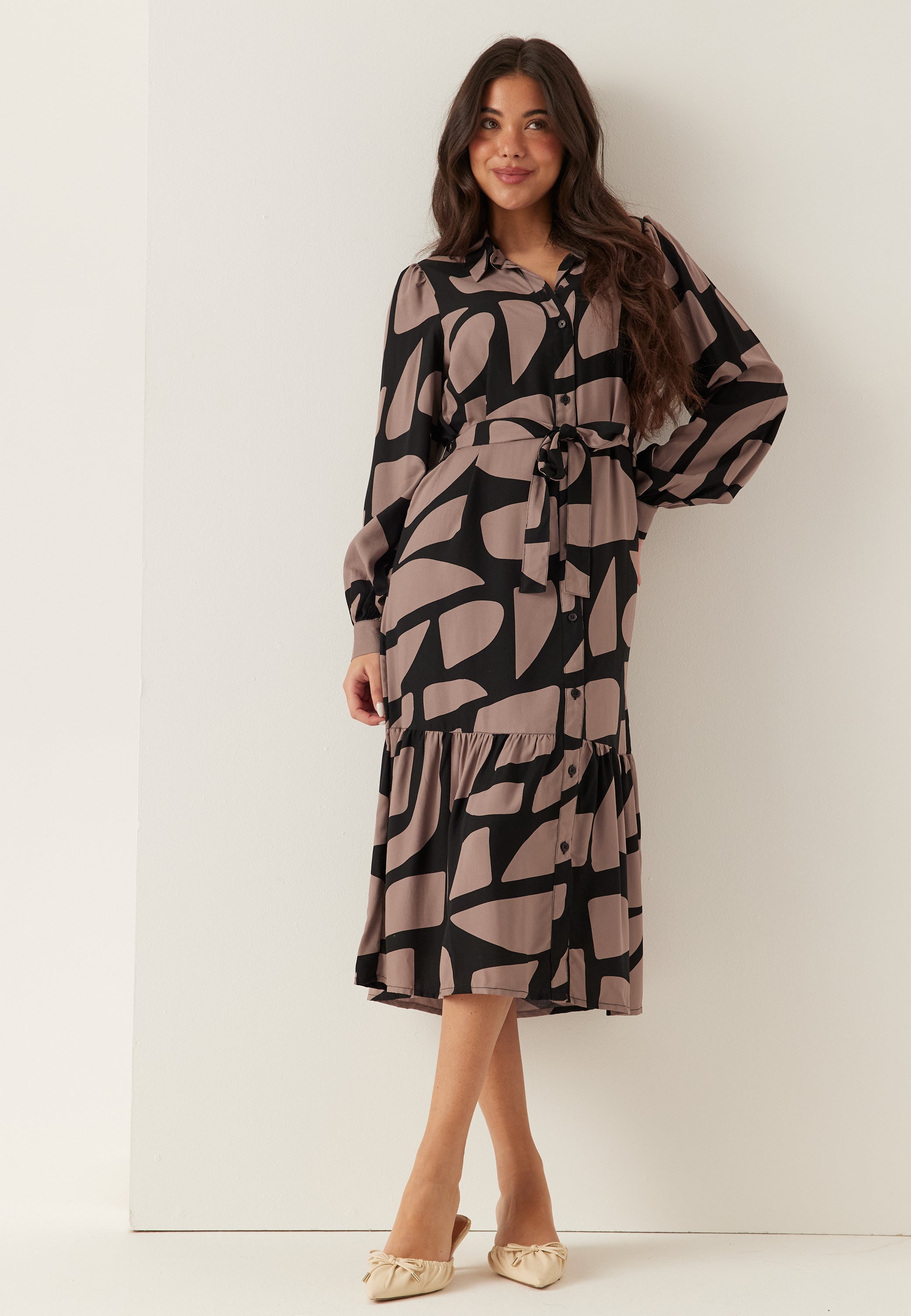 Happy Holly Viscose Flounce Shirt Dress