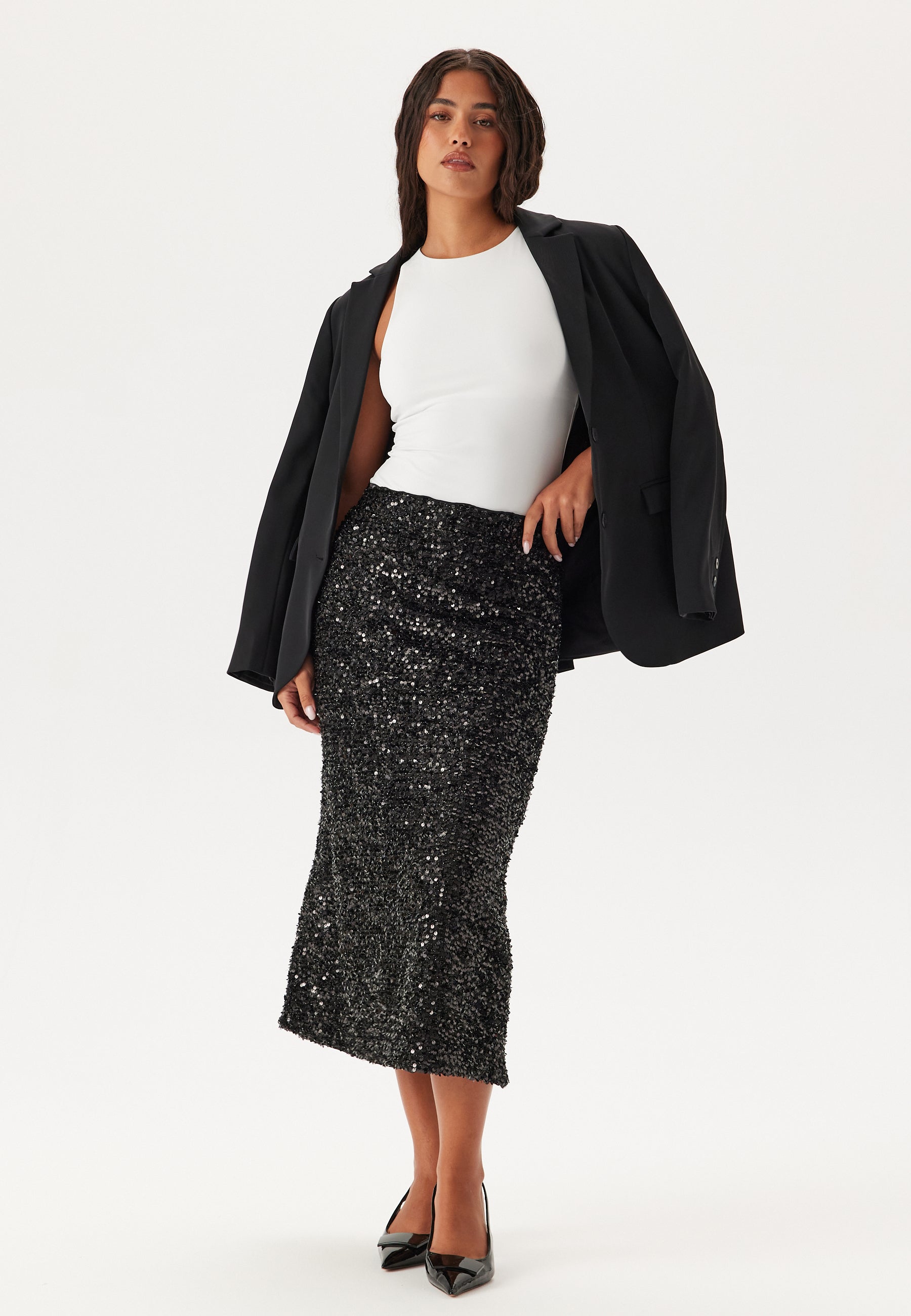 Pieces Pcserena Sequin Hw Midi Skirt