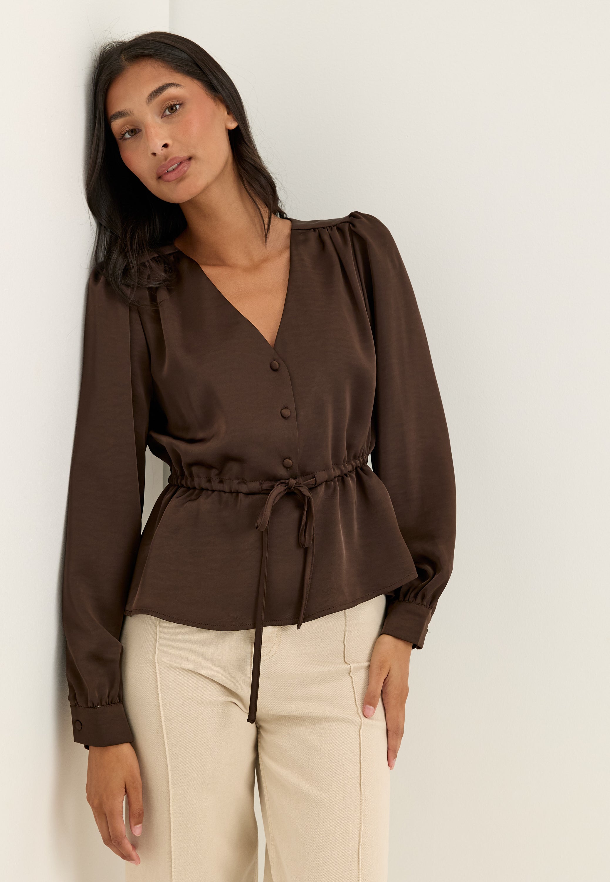 BUBBLEROOM Satin Puff Sleeve Blouse