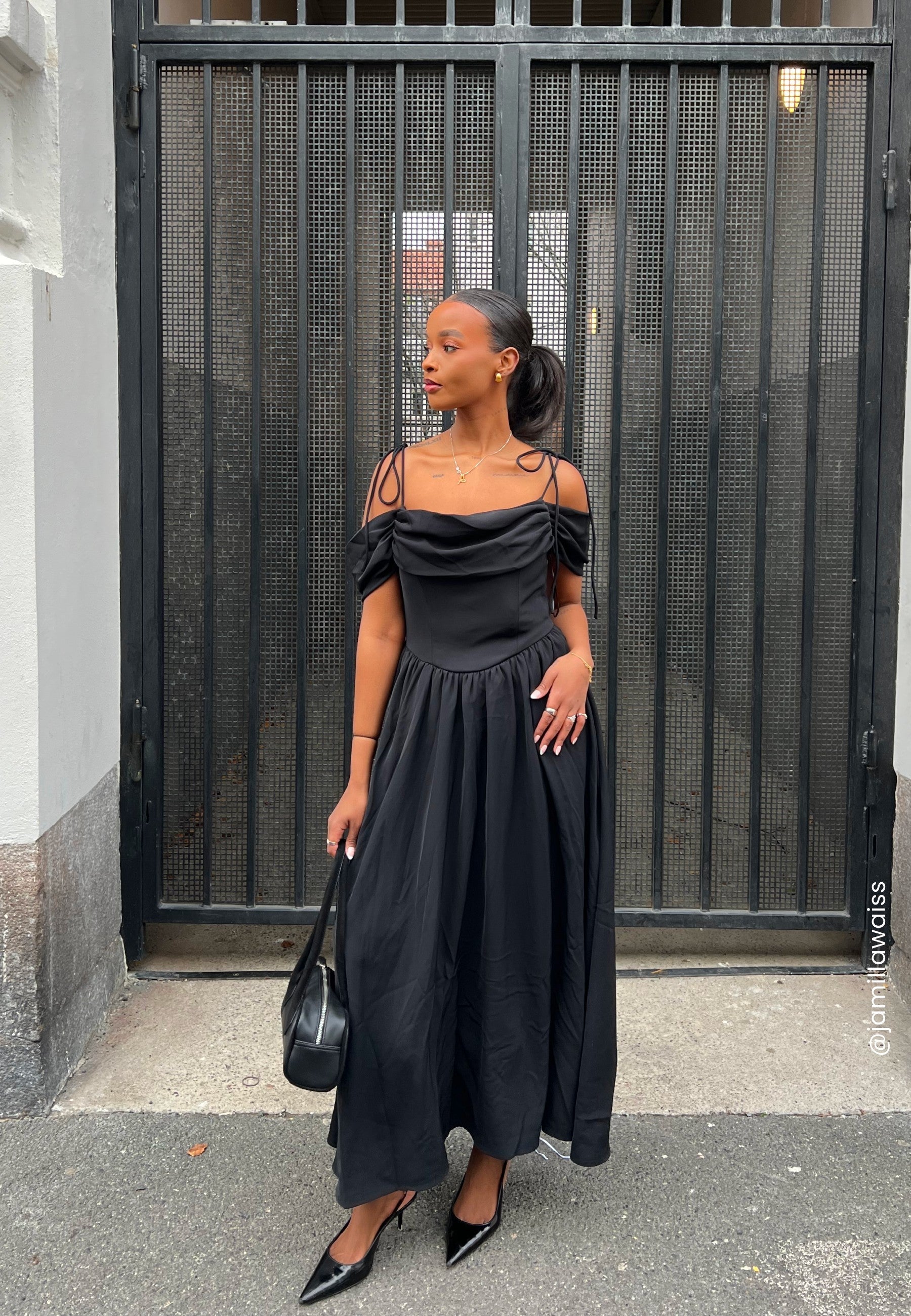 Bubbleroom Occasion Draped Off Shoulder Corset Midi Dress