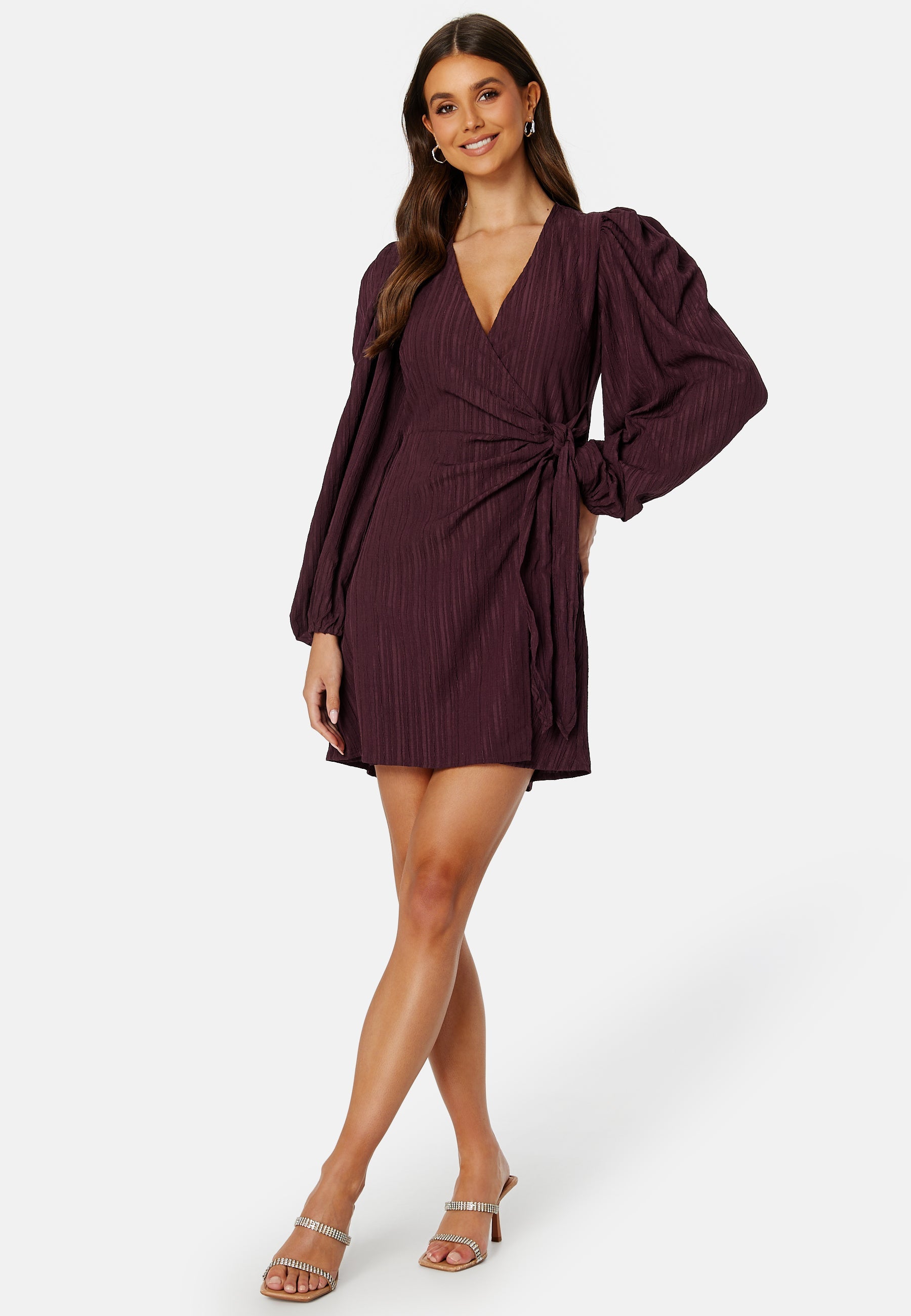 BUBBLEROOM Balloon Sleeve Structured Wrap Dress