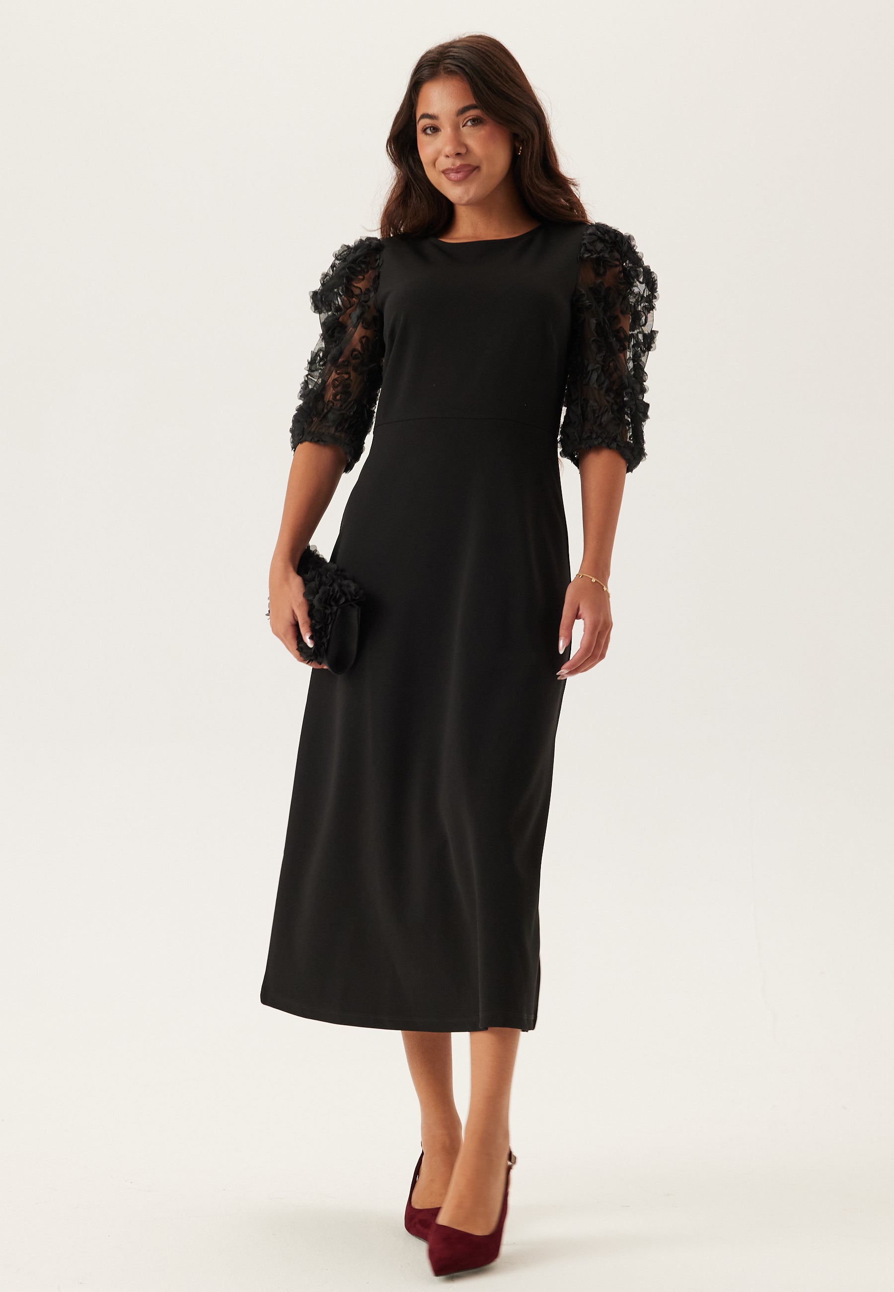 Happy Holly 3D Floral Sleeve Midi Dress