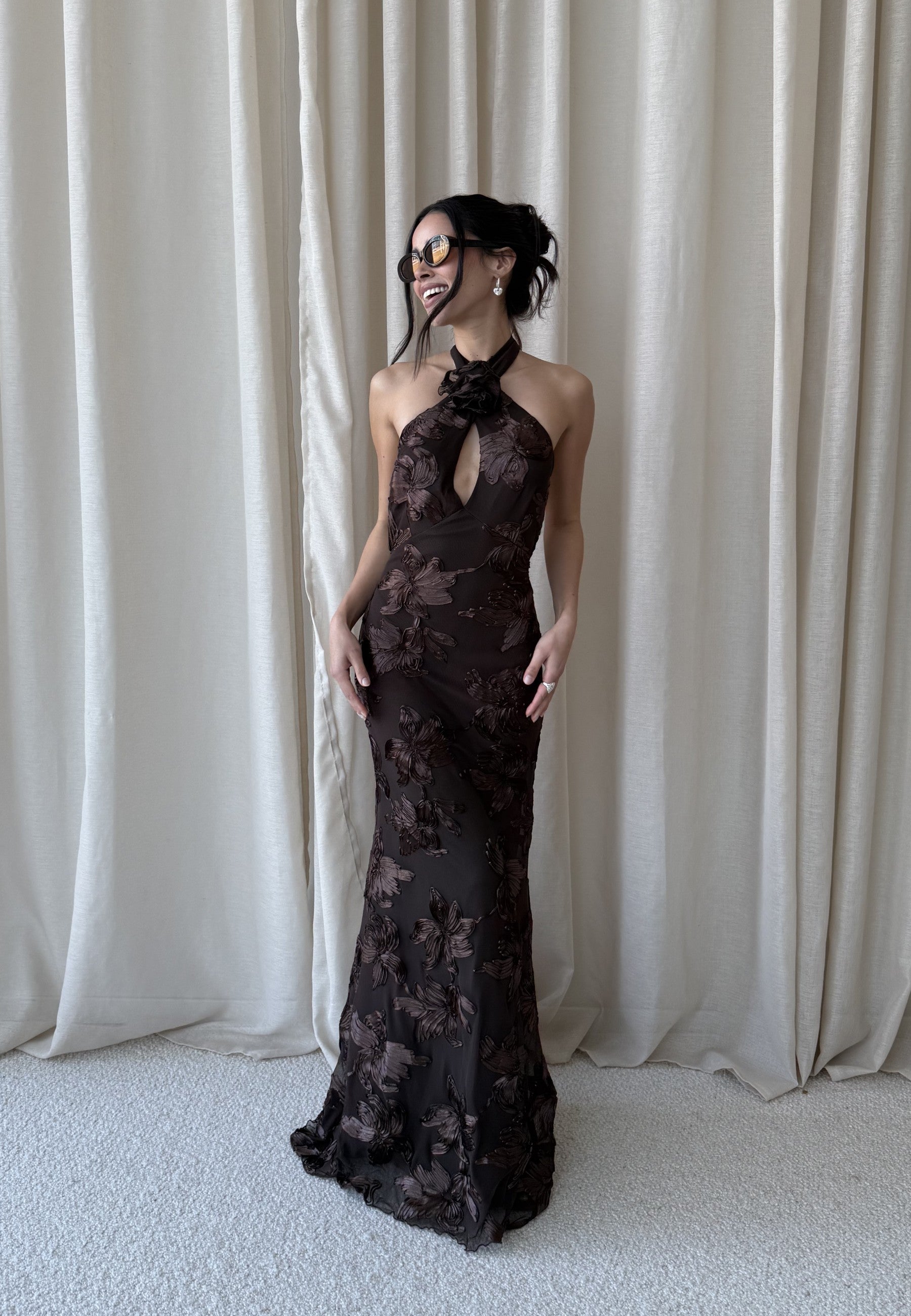 Bubbleroom Occasion Halterneck Embroidered Gown