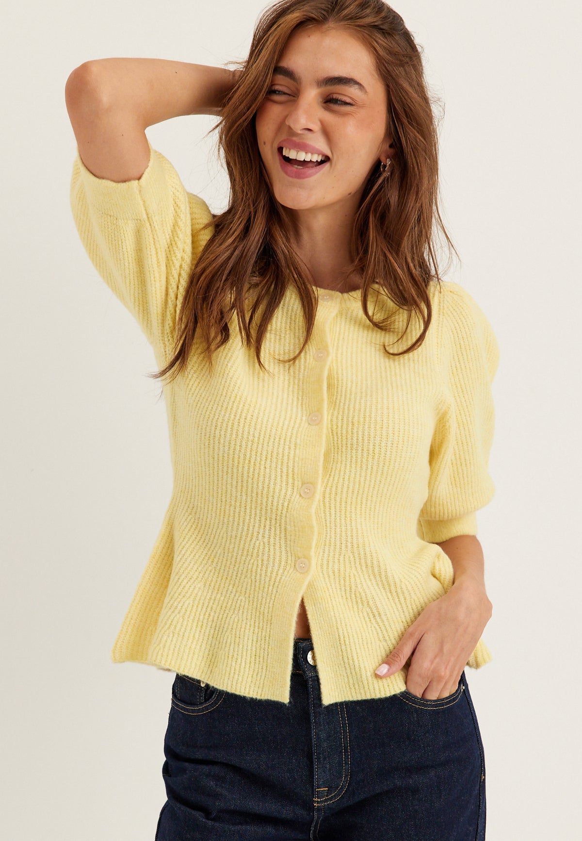 PIECES Pcsilly Ss Puff Knit Cardigan