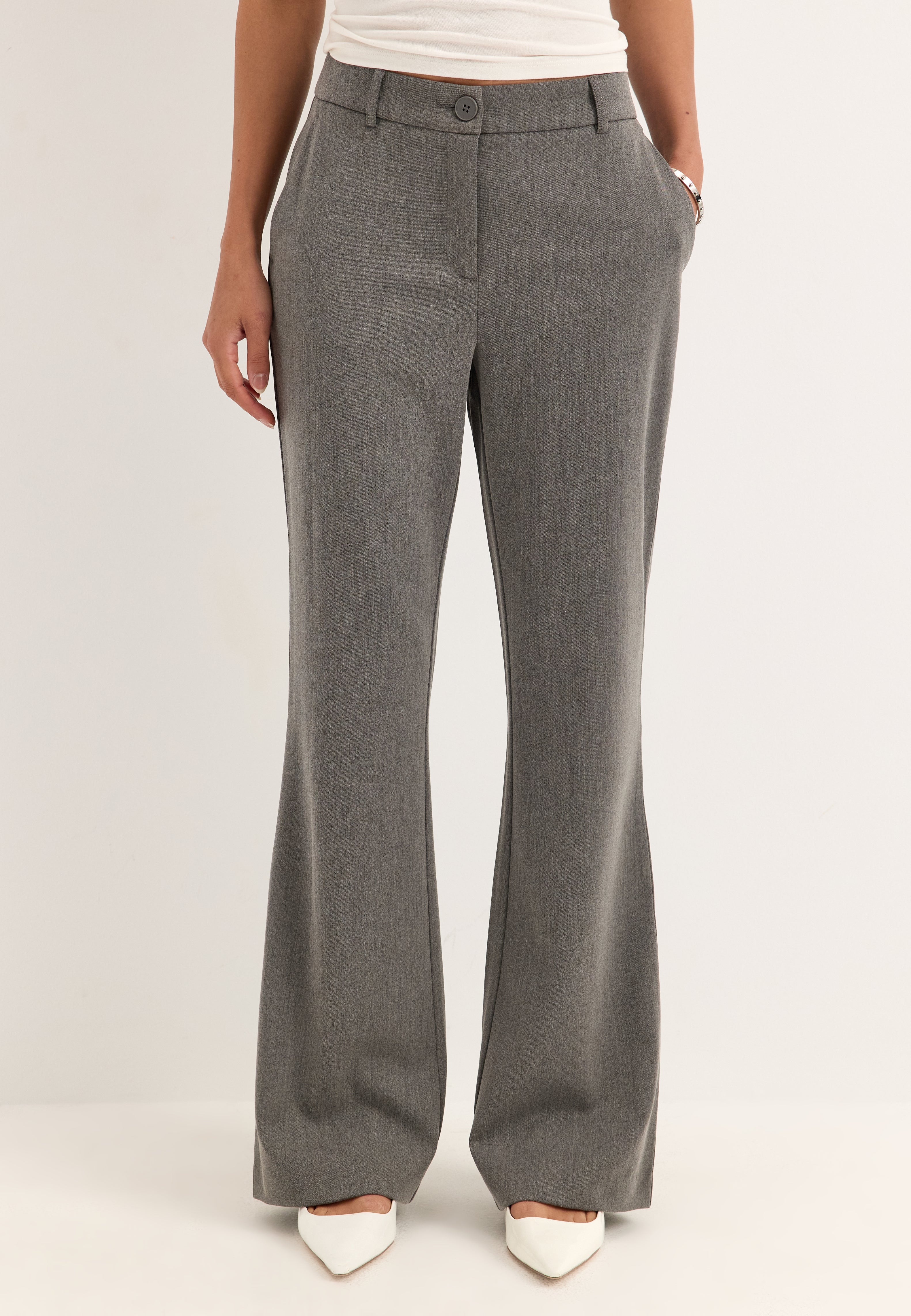 BUBBLEROOM Mid Waist Flared Suit Trousers