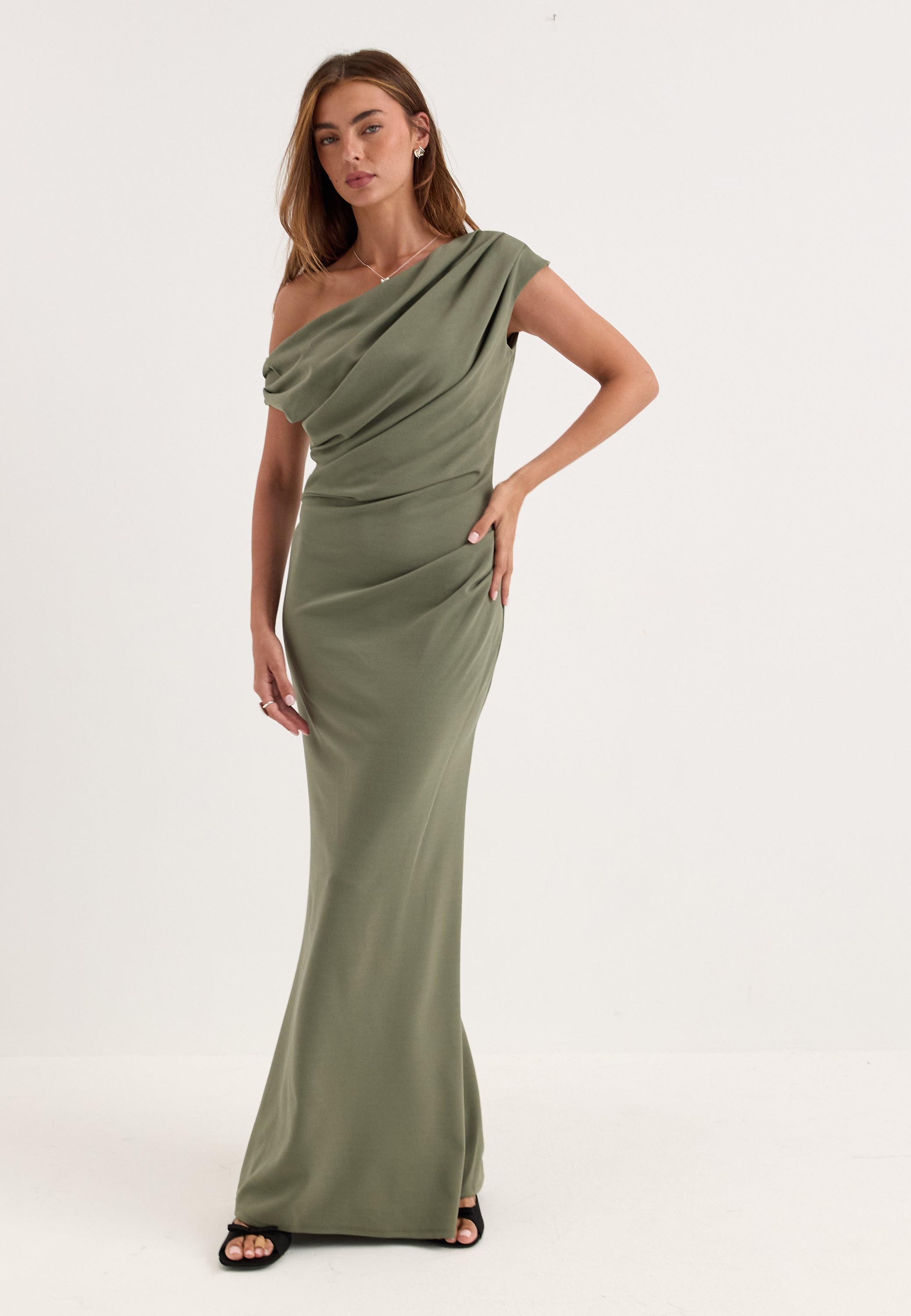 BUBBLEROOM OCCASION Asymmetric Draped Maxi Dress