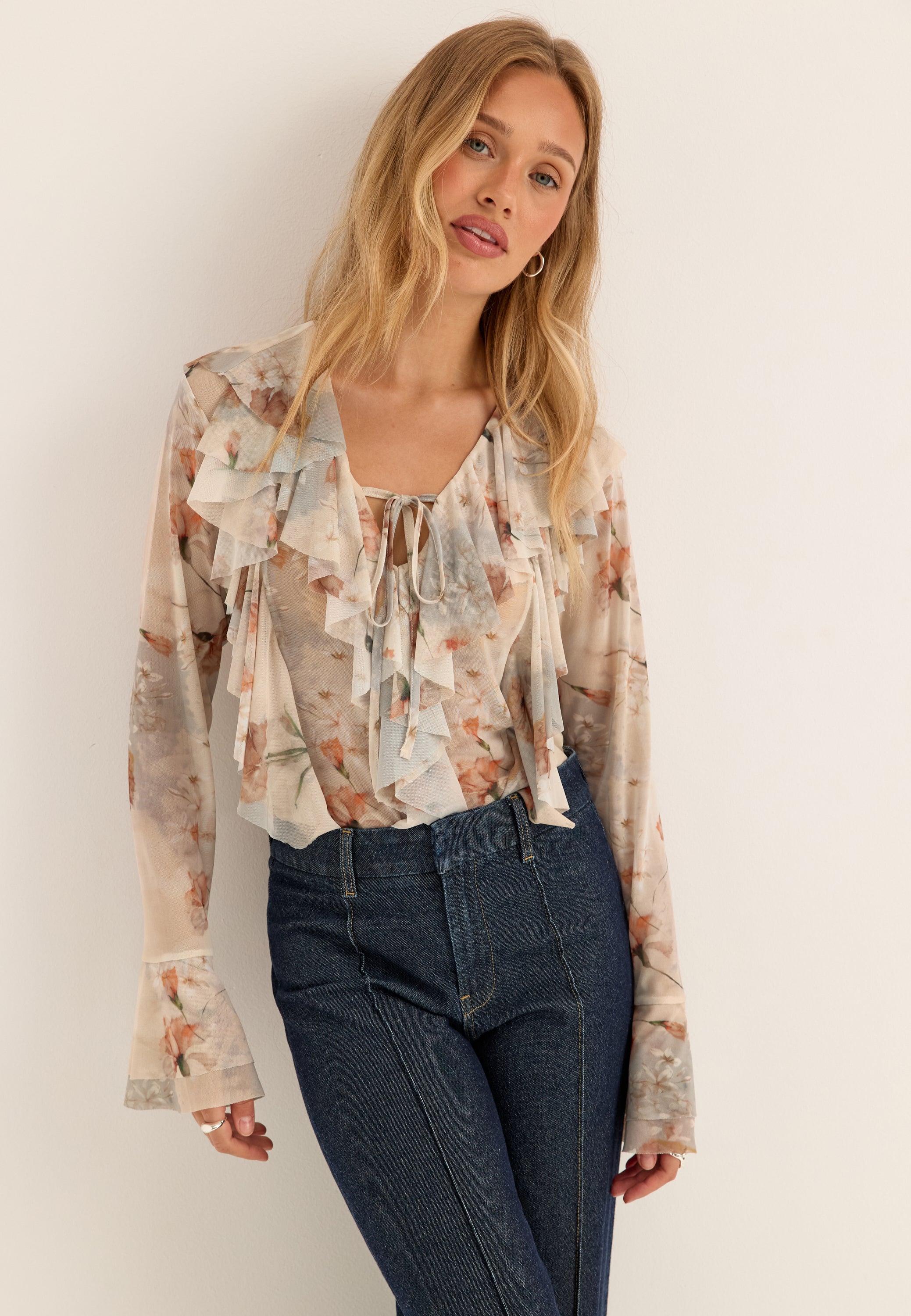 BUBBLEROOM Mesh Flounce Top