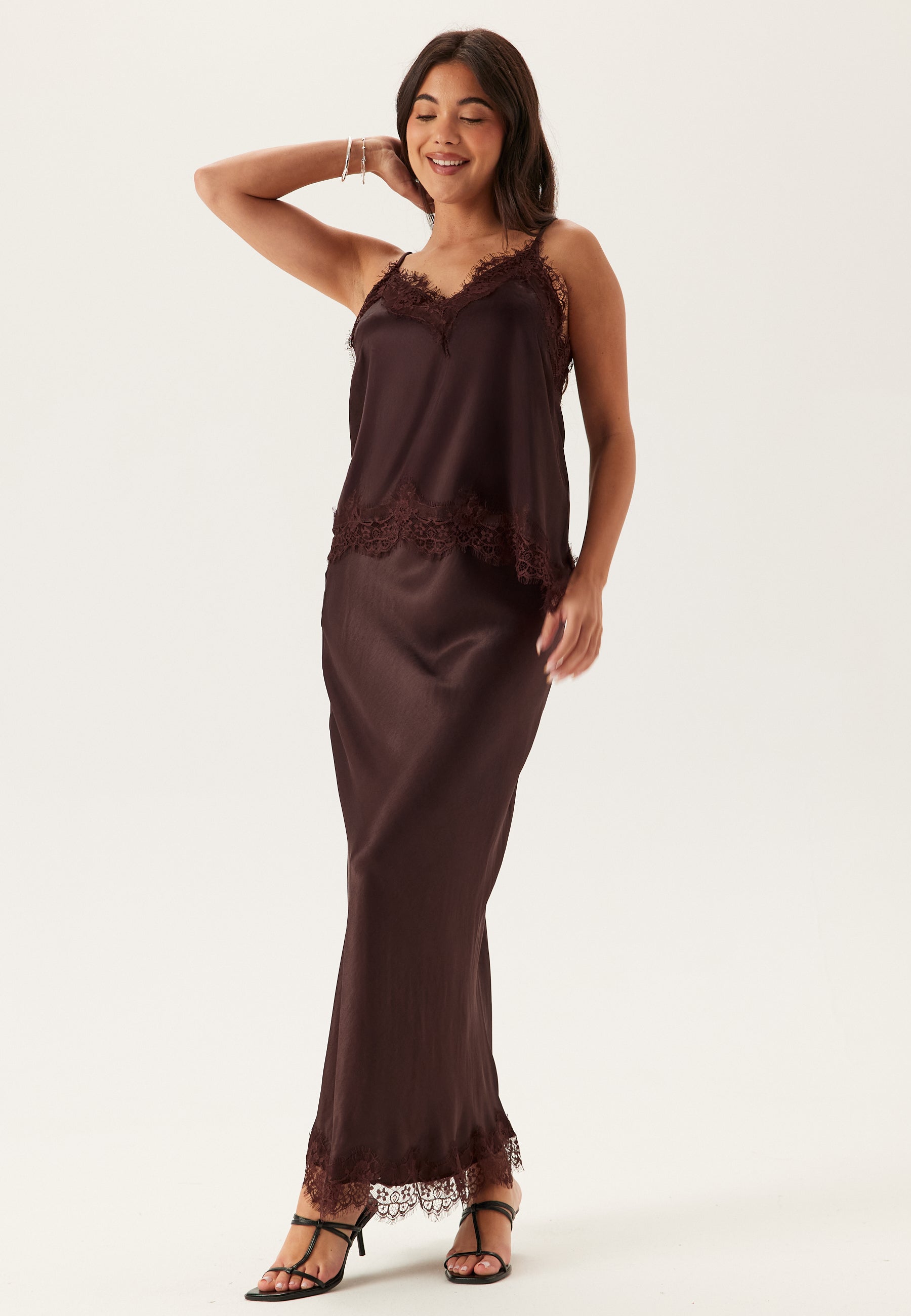 BUBBLEROOM Viscose Satin Lace Skirt