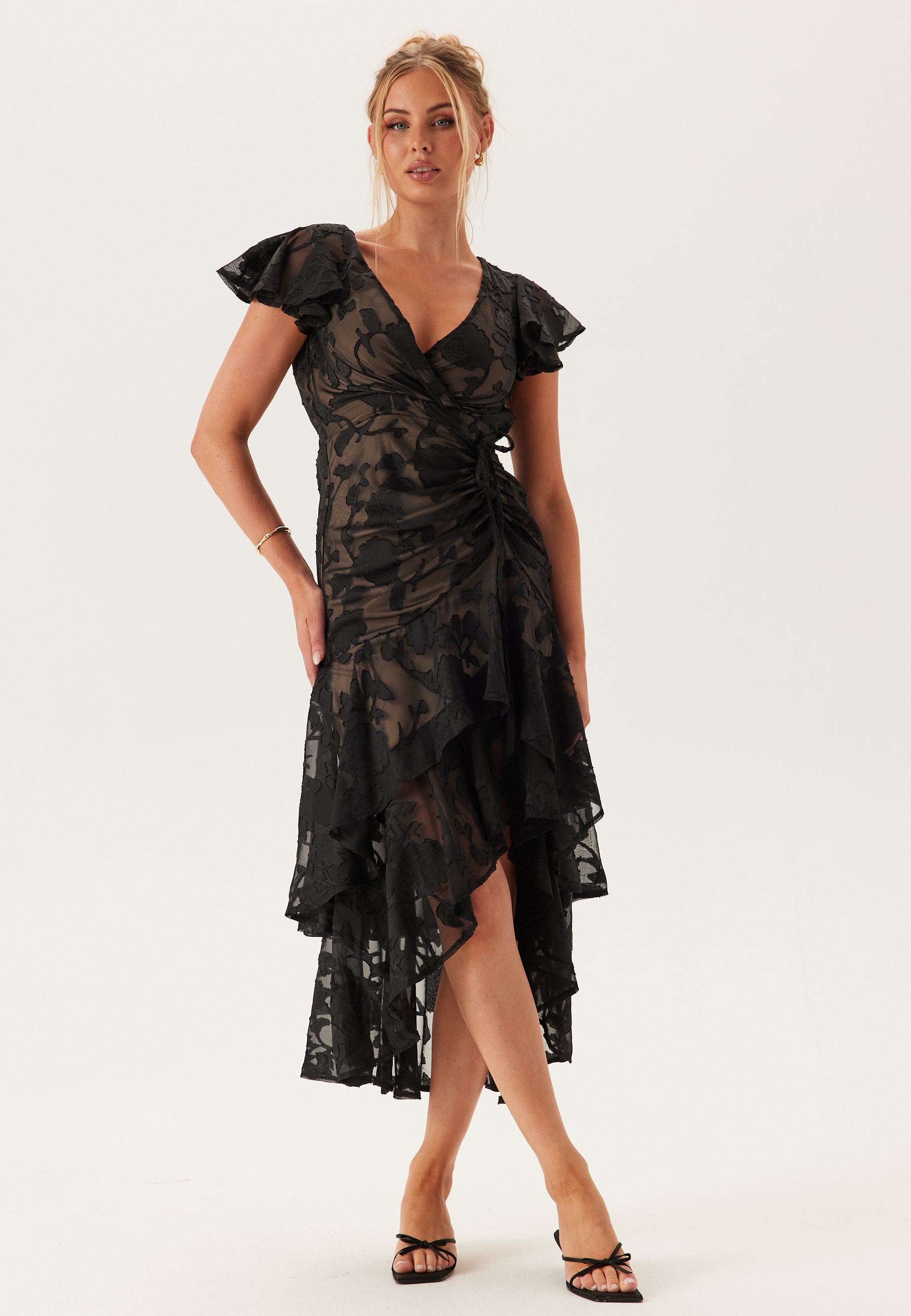 Goddiva Chiffon Flutter High Low Dress