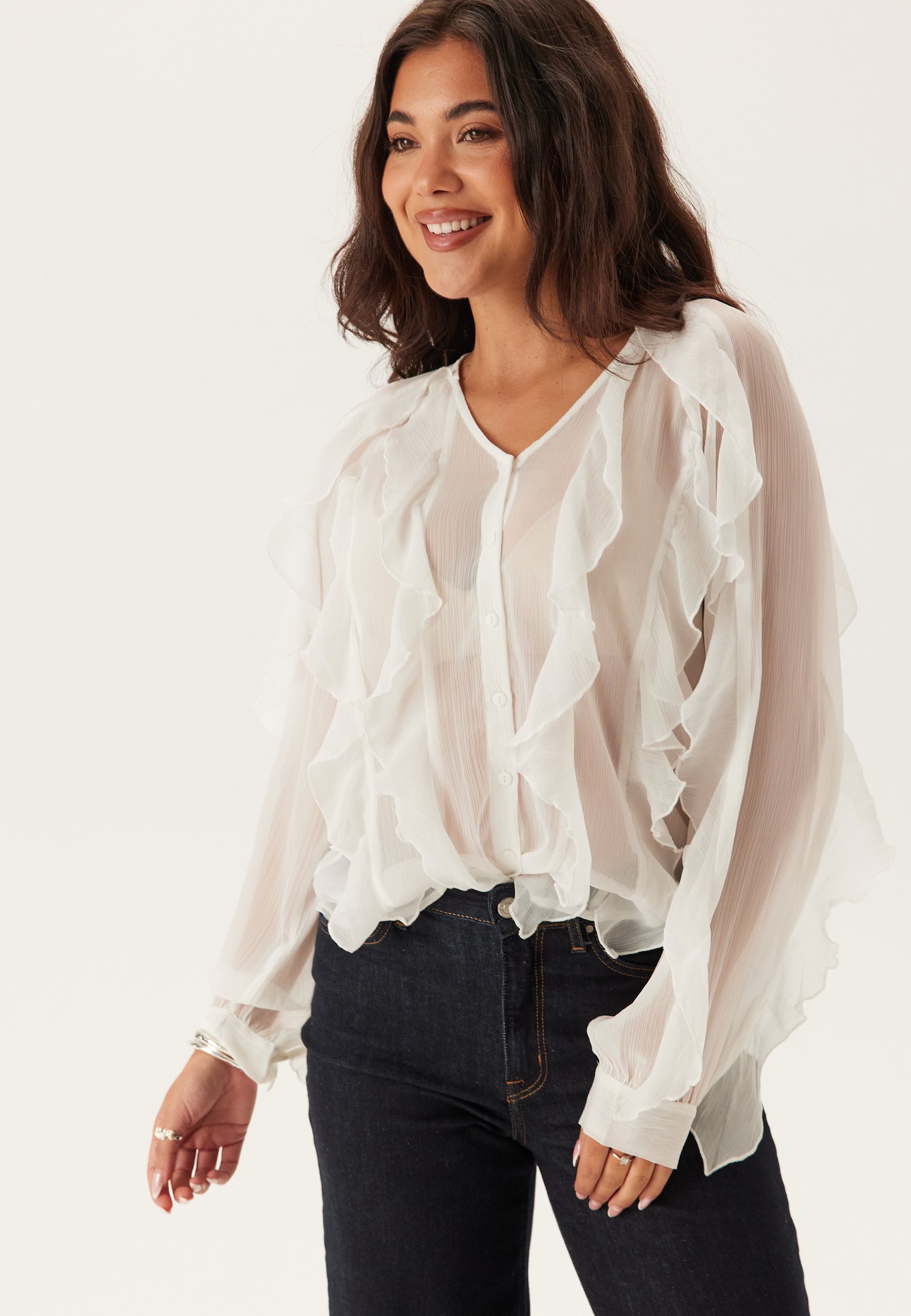 VILA Vimitalla V-neck L/S FLOUNCE S