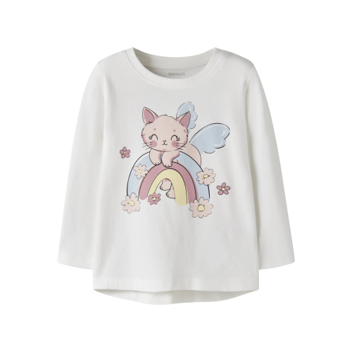 NAME IT Langærmet Bluse Vix Cloud Dancer Rainbow Cat