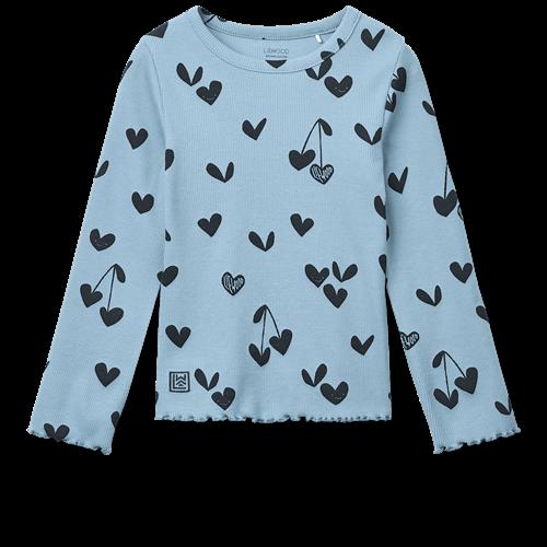 Liewood Nieve Printed Longsleeve Rib T-shirt Sweethearts Beach Blue Sweethearts Beach Blue 110/116 cm  Blå  110/116 cm  Drenge
