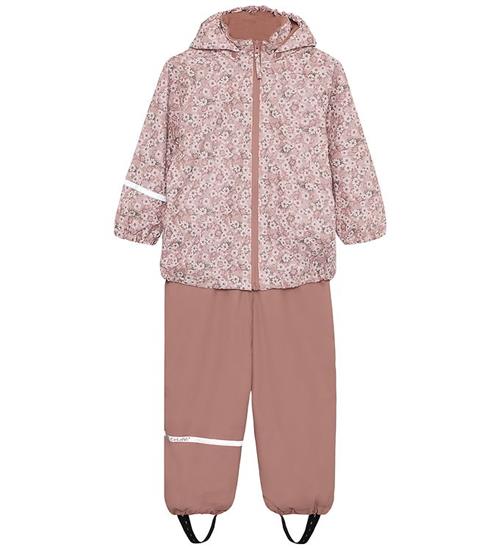 CeLaVi Regntøj m/u Seler - Fleece - PU - Shadow Gray m. Blomster