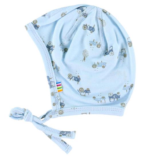 Joha Babyhjelm - Bambus - Lyseblå m. Traktorer