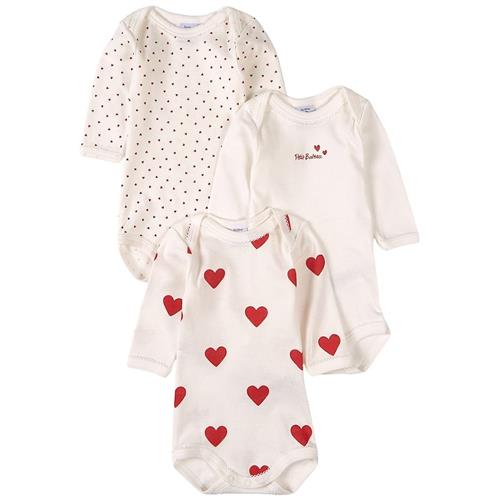Petit Bateau 3-pak Heart Print Babybodyer Hvide 24 months  Hvid  24 måneder  Piger