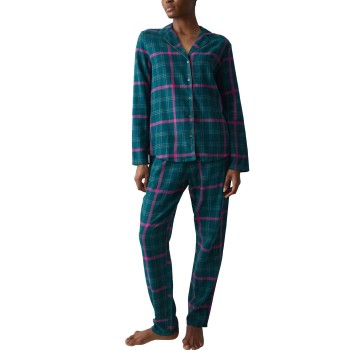 Triumph Boyfriend Long Sleeved Pyjama Set Grøn/Rudet bomuld 42 Dame