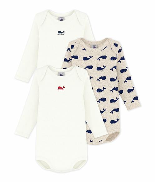 Petit Bateau 3-Pack Long-Sleeve Baby Bodysuits Variante 1 Variante 1 18 Months  Creme  18 måneder  Drenge, Piger