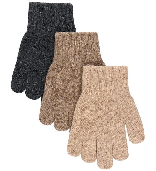 Mikk-Line Handsker - Uld - 3-pak - Rose/Denver/Dark Gray m. Glim