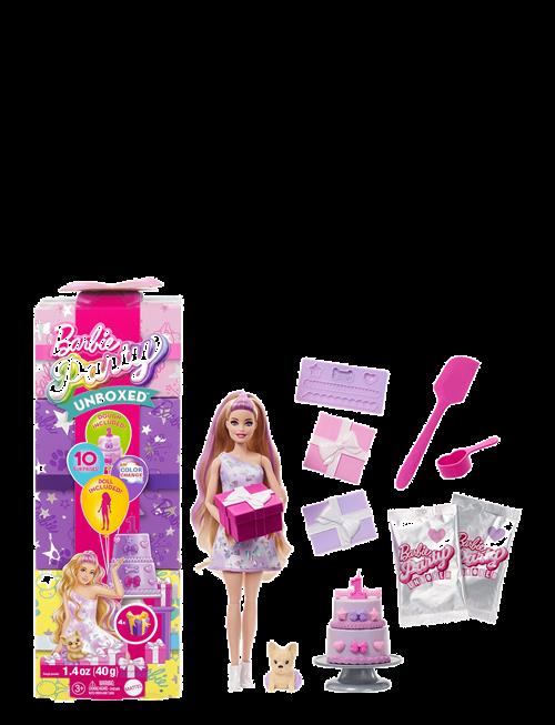 Barbie | Party Unboxed Pet Birthday Series Doll & Accessories, Birthday Bows Set With 10 Surprises | ONE SIZE