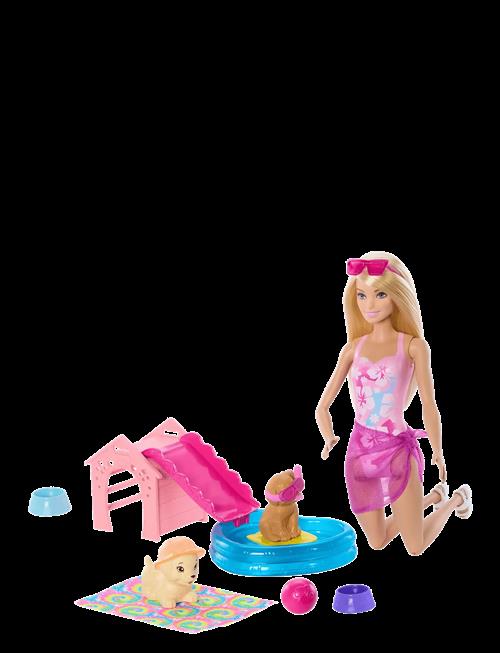 Barbie | Puppy Pool Party Playset With Doll, Pool, Doghouse & Slide, 2 Pet Figures & 6 Accessories | ONE SIZE