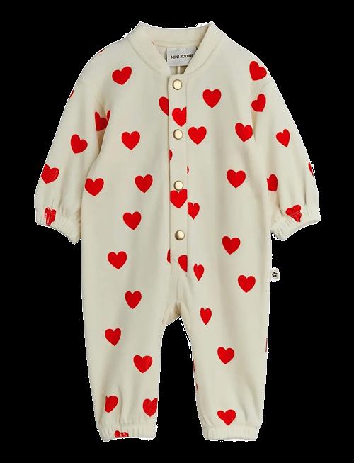 Mini Rodini | Hearts Aop Velour Baby Jumpsuit | 80/86