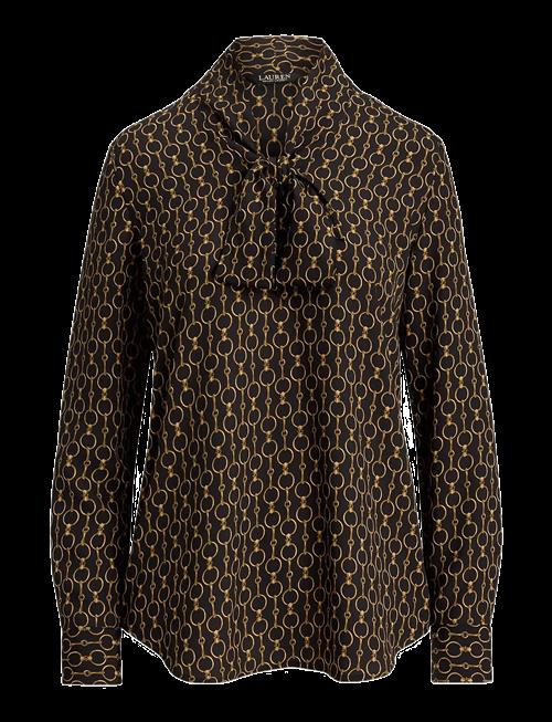 Lauren Ralph Lauren | Chain-Print Crepe Tie-Neck Blouse | XS