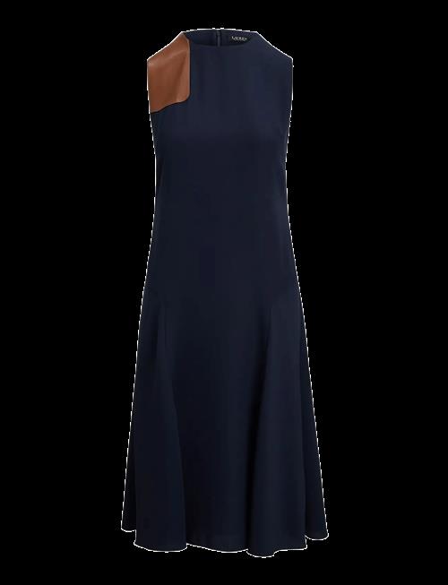 Lauren Ralph Lauren | Faux-Leather-Trim Georgette Dress | 42