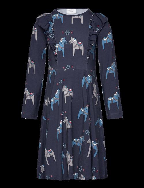 Geggamoja | Bamboo Flared Dress Navy Dala Horse | 86/92