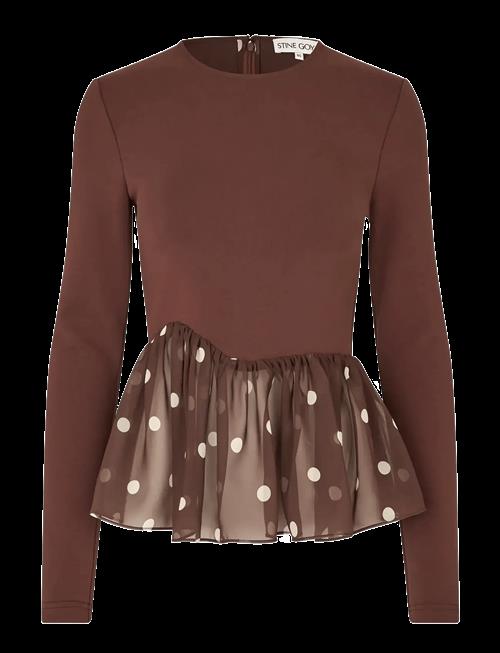 STINE GOYA | Jersey / Georgette Combo, Asymmetrical Draped Top | XS