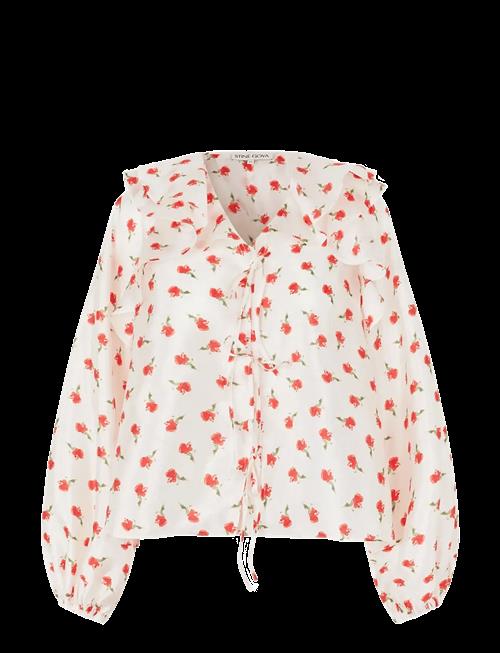 STINE GOYA | Flat Textured Poly, Multi Ruffle Raglan Top | XL